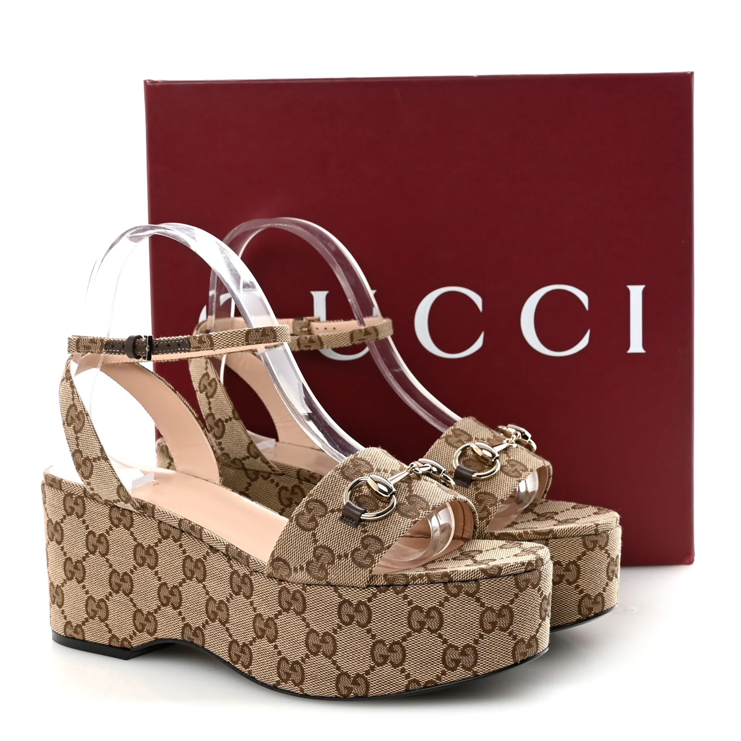 Monogram Nappa Chalotte Horsebit Ankle Strap 75mm Flatform Sandals 40 Beige Ebony - Image 9