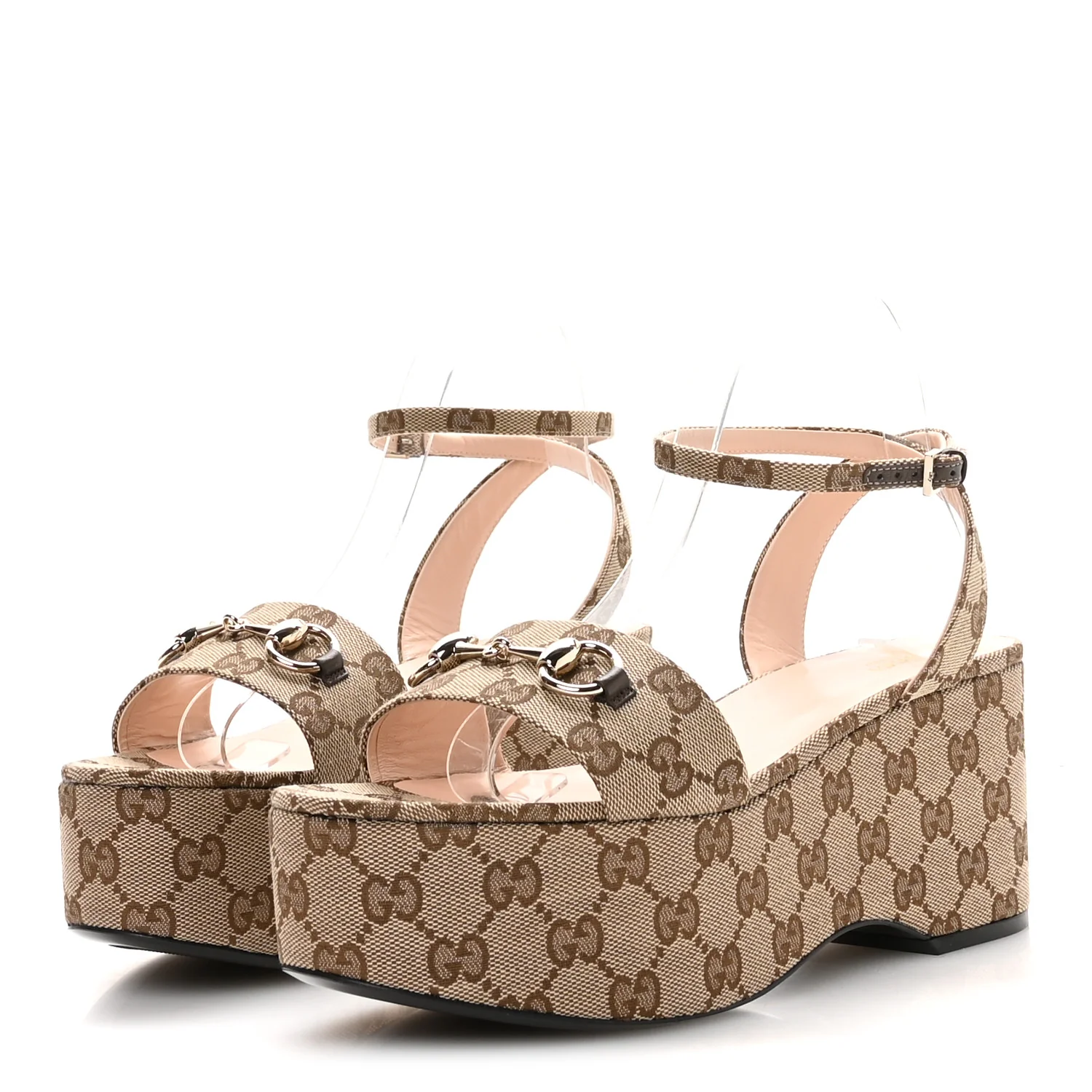 Monogram Nappa Chalotte Horsebit Ankle Strap 75mm Flatform Sandals 40.5 Beige Ebony - Image 4