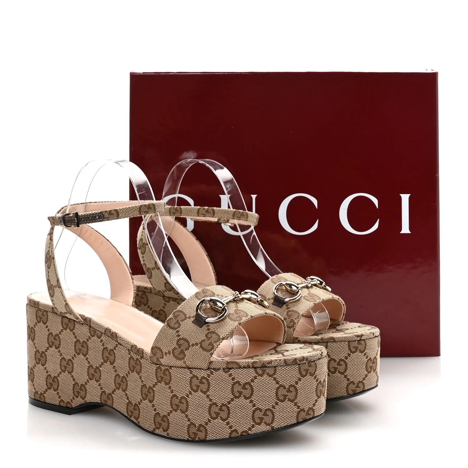 Monogram Nappa Chalotte Horsebit Ankle Strap 75mm Flatform Sandals 40.5 Beige Ebony - Image 8