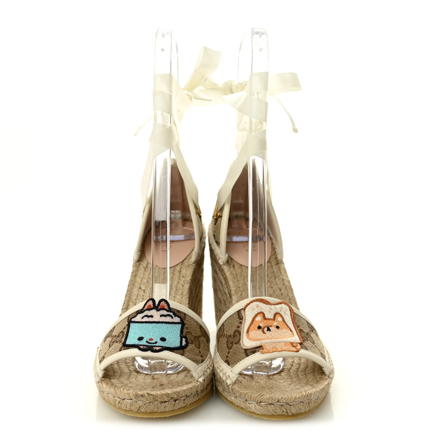 Monogram Patches Ankle Wrap Platform 35/120mm Espadrille Wedges 36 Beige White - Image 2