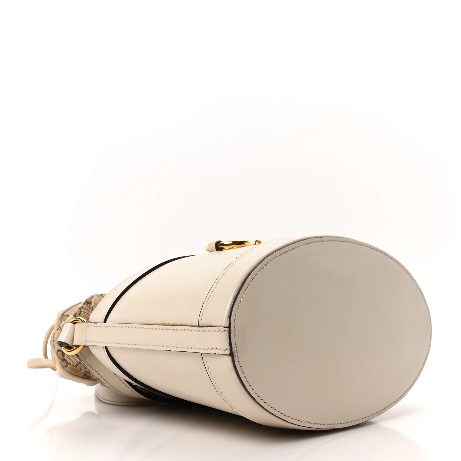 Monogram Textured Calfskin Horsebit 1955 Drawstring Bucket Bag Beige Mystic White - Image 4