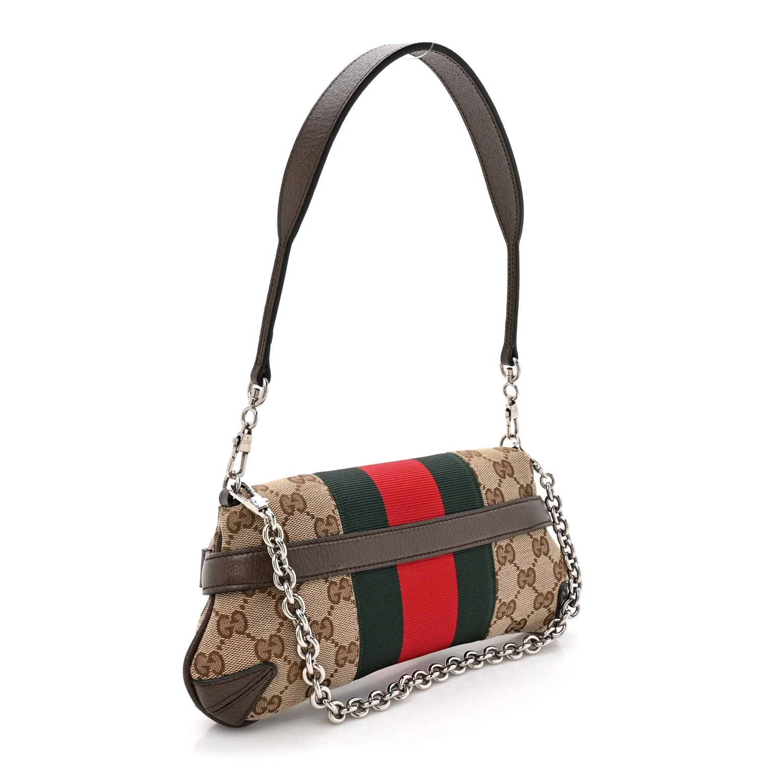 Monogram Textured Dollar Calfskin Heavy Grosgrain Web Small Maxi Horsebit Chain Shoulder Bag Beige Ebony New Acero - Image 3