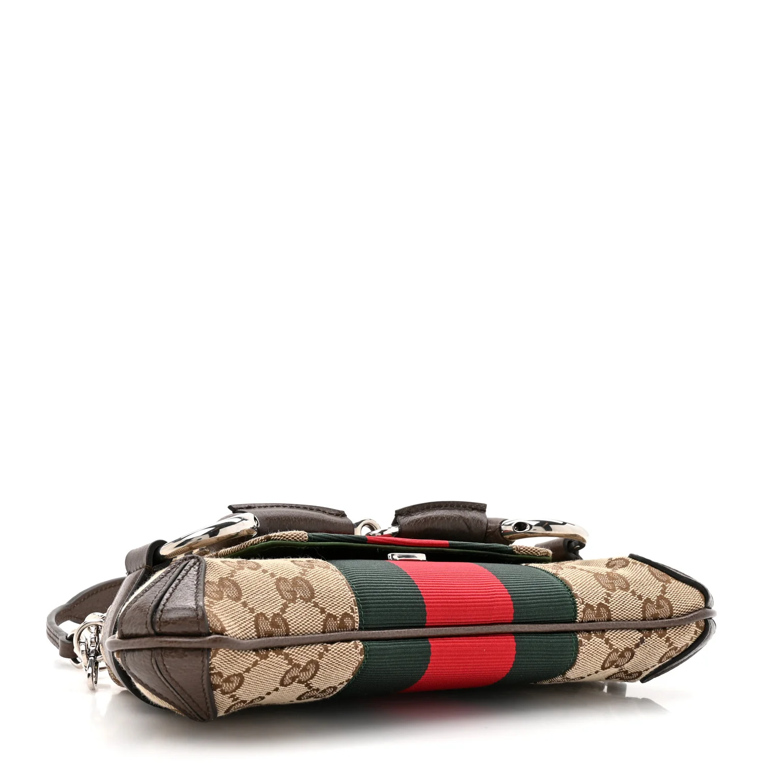 Monogram Textured Dollar Calfskin Heavy Grosgrain Web Small Maxi Horsebit Chain Shoulder Bag Beige Ebony New Acero - Image 4