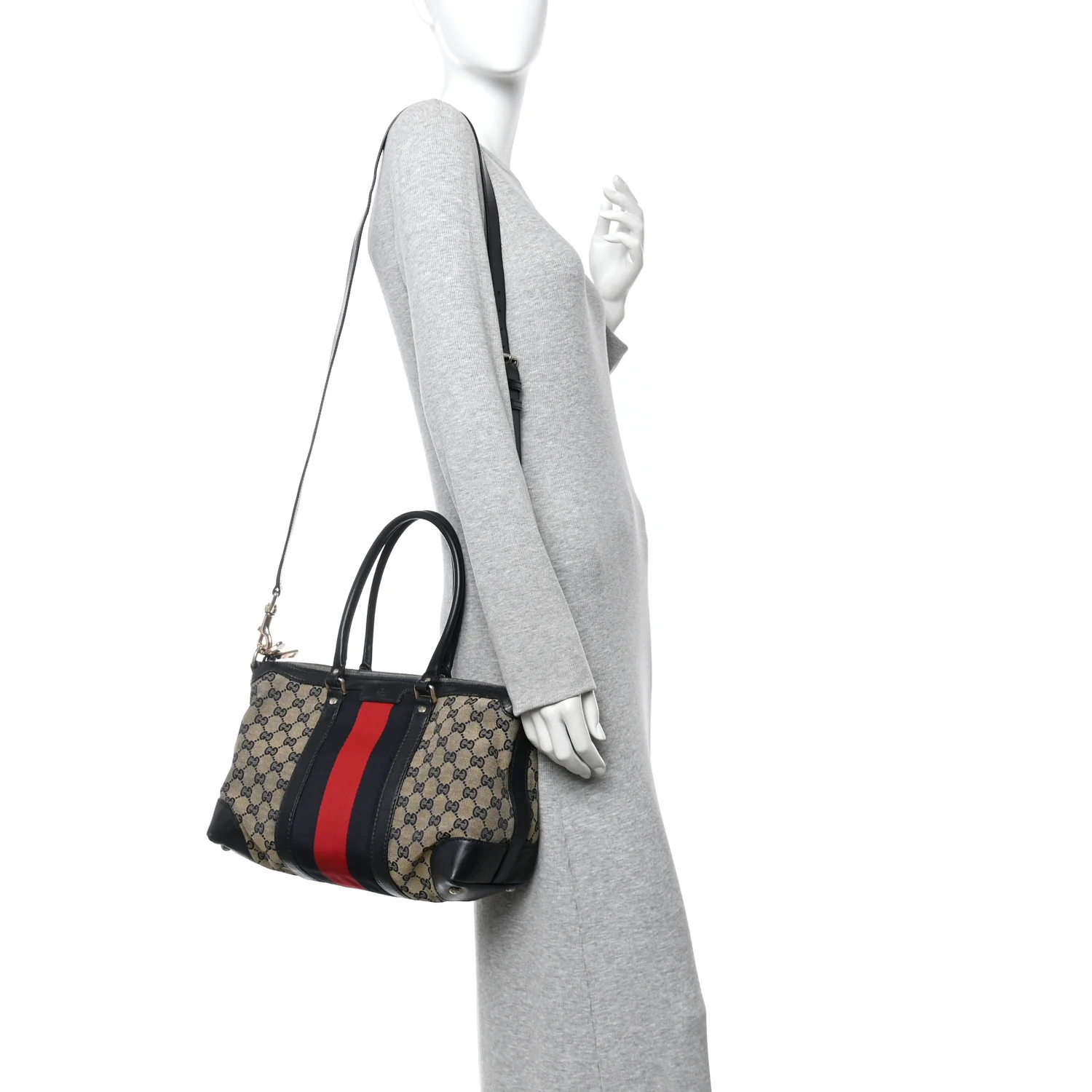 Monogram Vintage Web Medium Top Handle Bag Beige Blue - Image 2