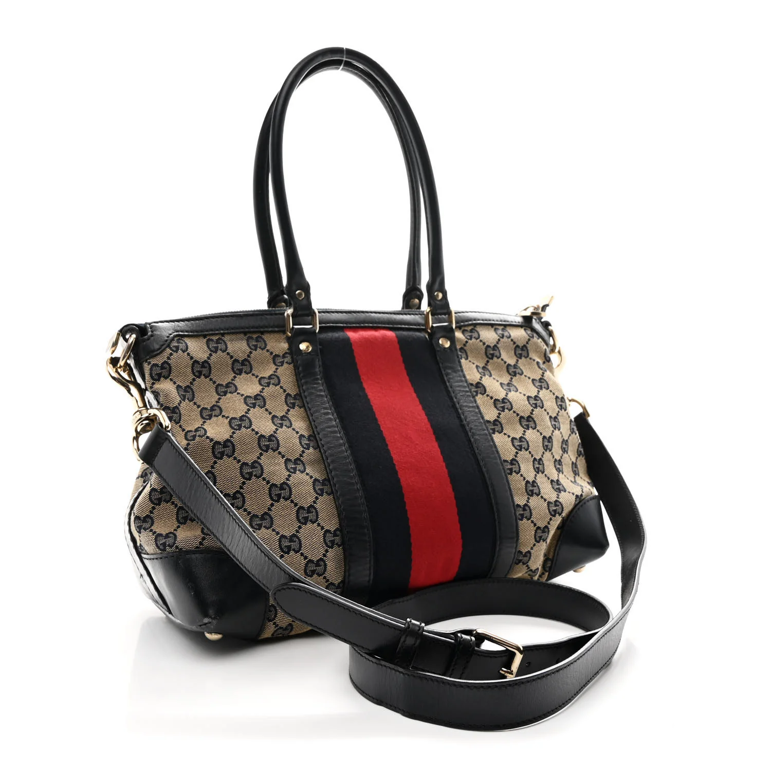 Monogram Vintage Web Medium Top Handle Bag Beige Blue - Image 3