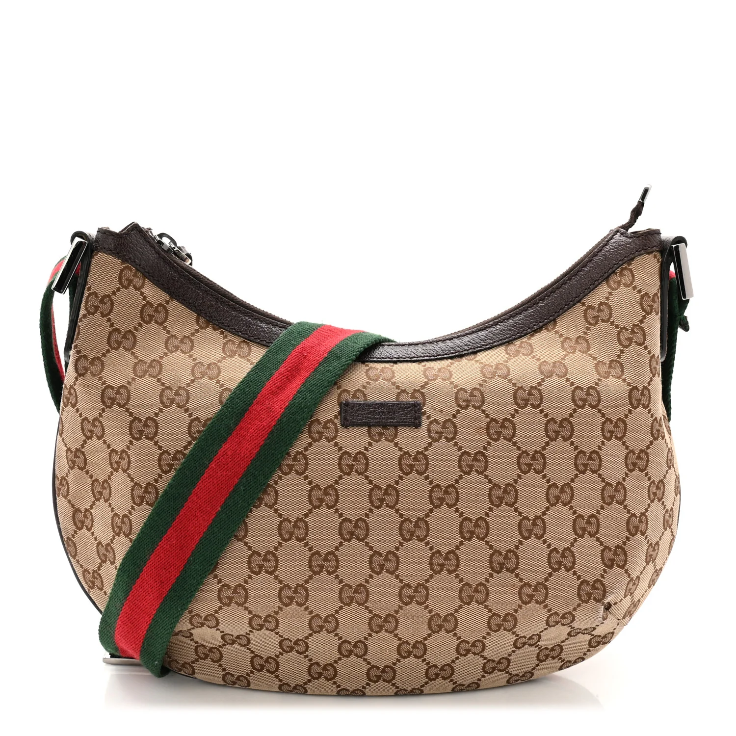 Monogram Web Medium Half Moon Hobo Dark Brown