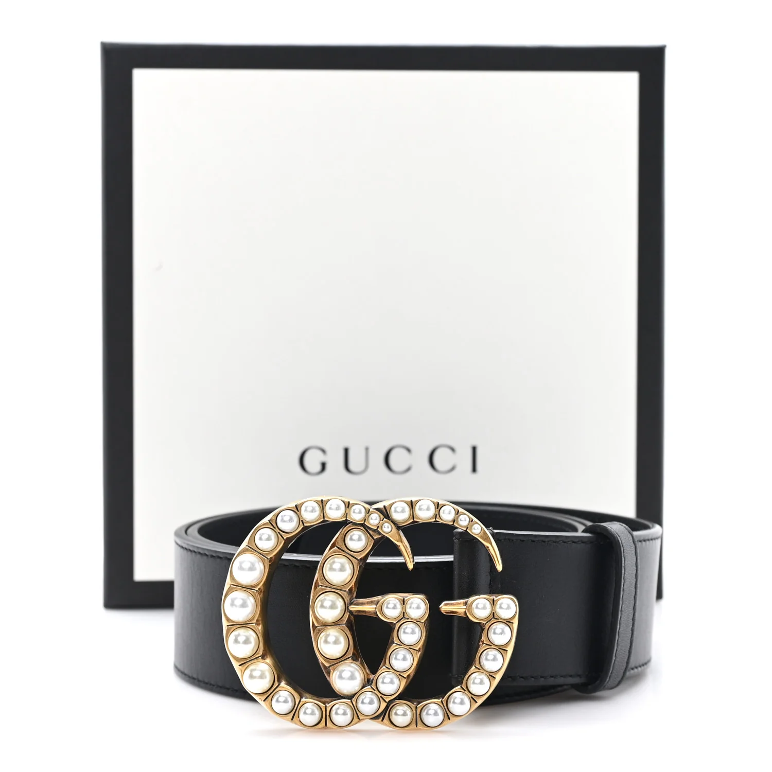Moon Calfskin Pearl Double G 40mm Belt 85 34 Black Cream - Image 5