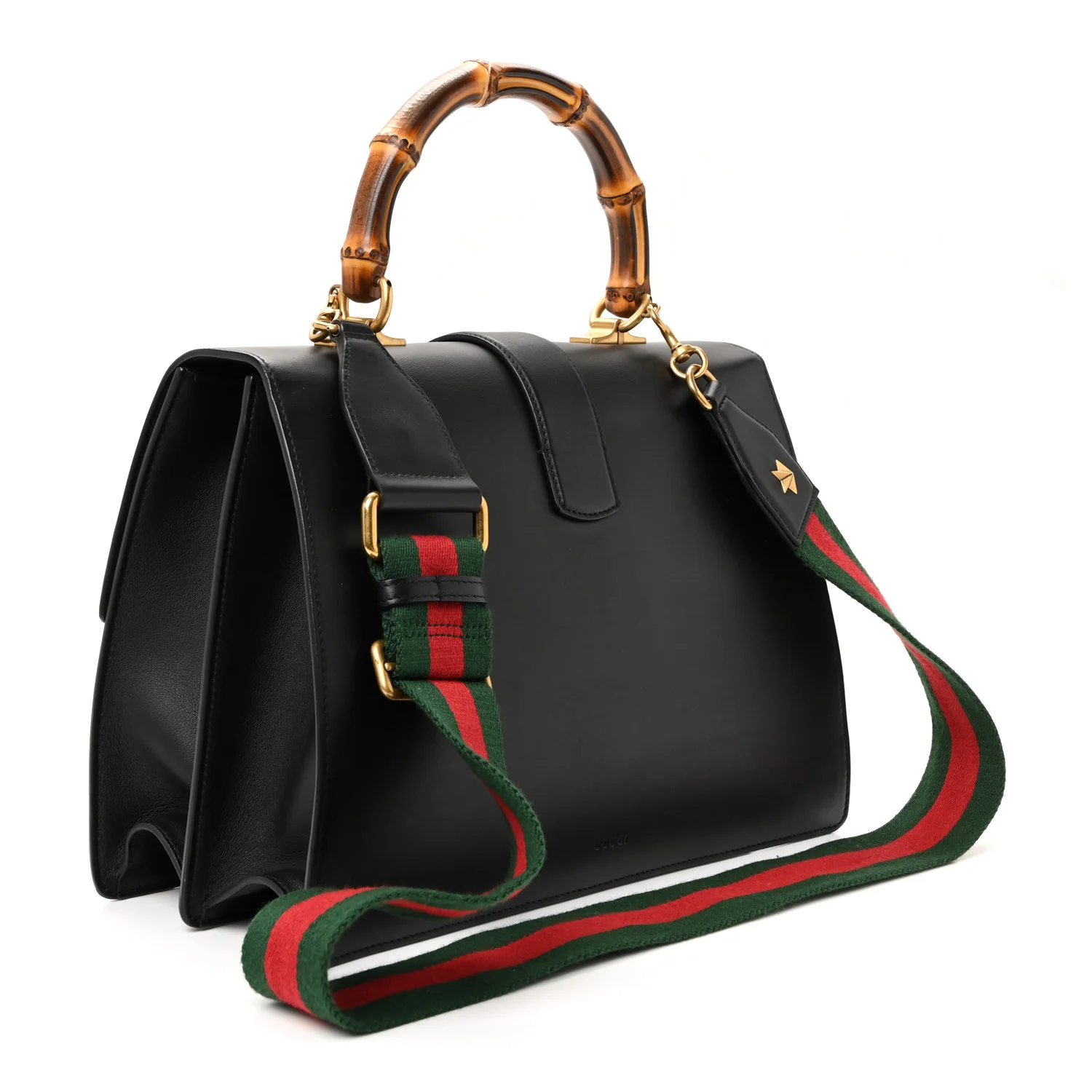 Moon Calfskin Web Large Dionysus Bamboo Top Handle Bag Black - Image 3