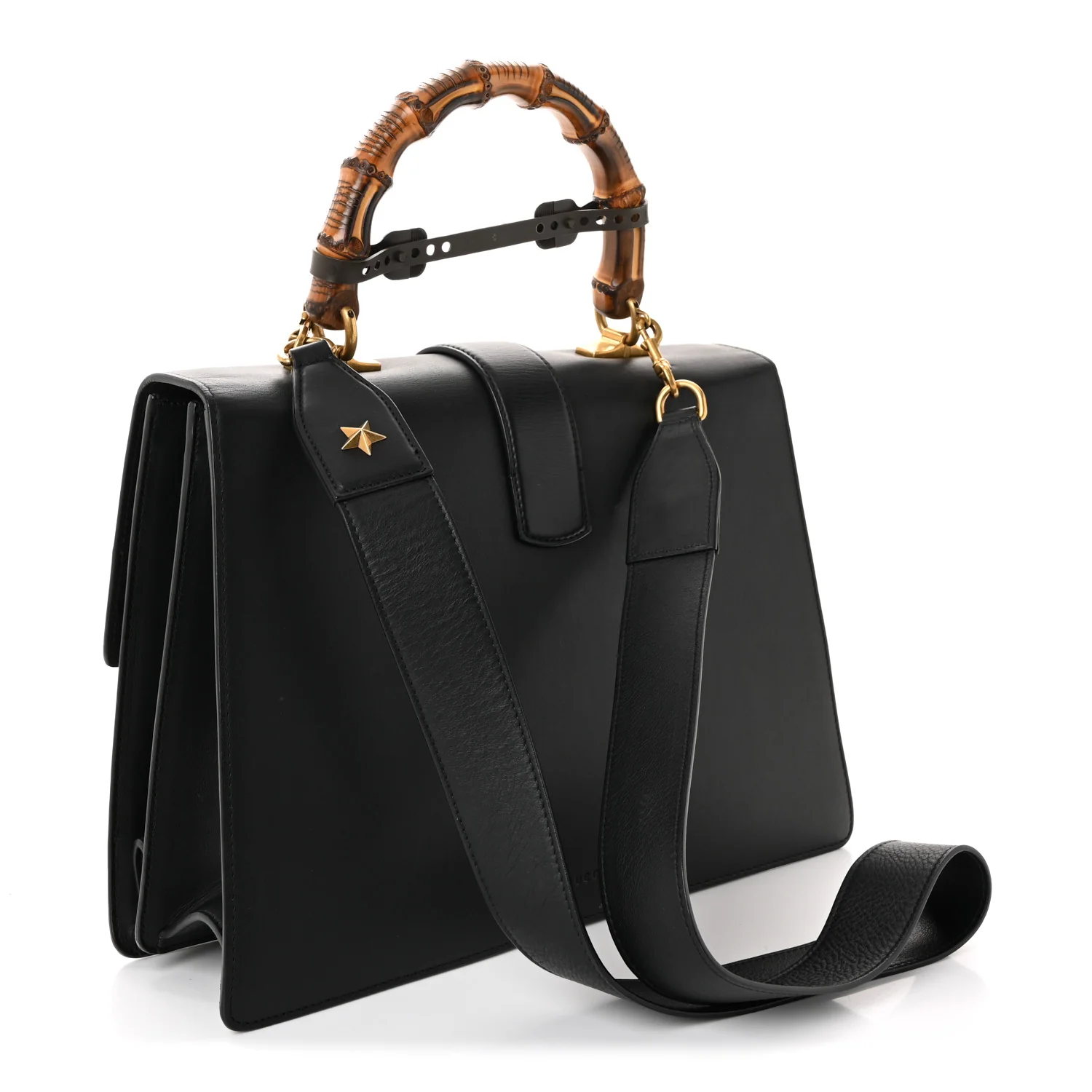 Moon Calfskin Web Large Dionysus Bamboo Top Handle Bag Black Bright Evergreen Hibiscus Red - Image 3