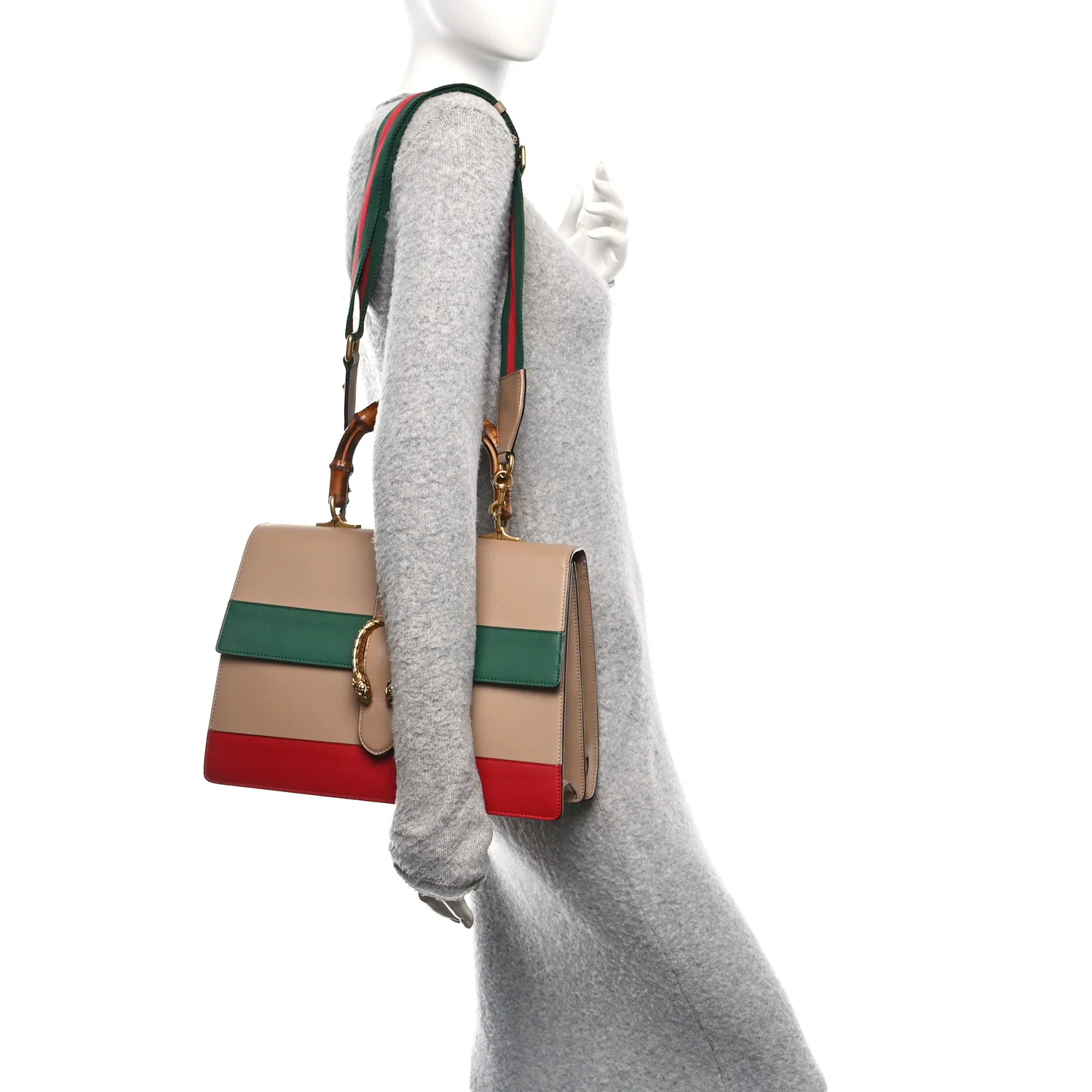 Moon Calfskin Web Large Dionysus Bamboo Top Handle Bag Camelia Bright Evergreen Hibiscus Red - Image 2
