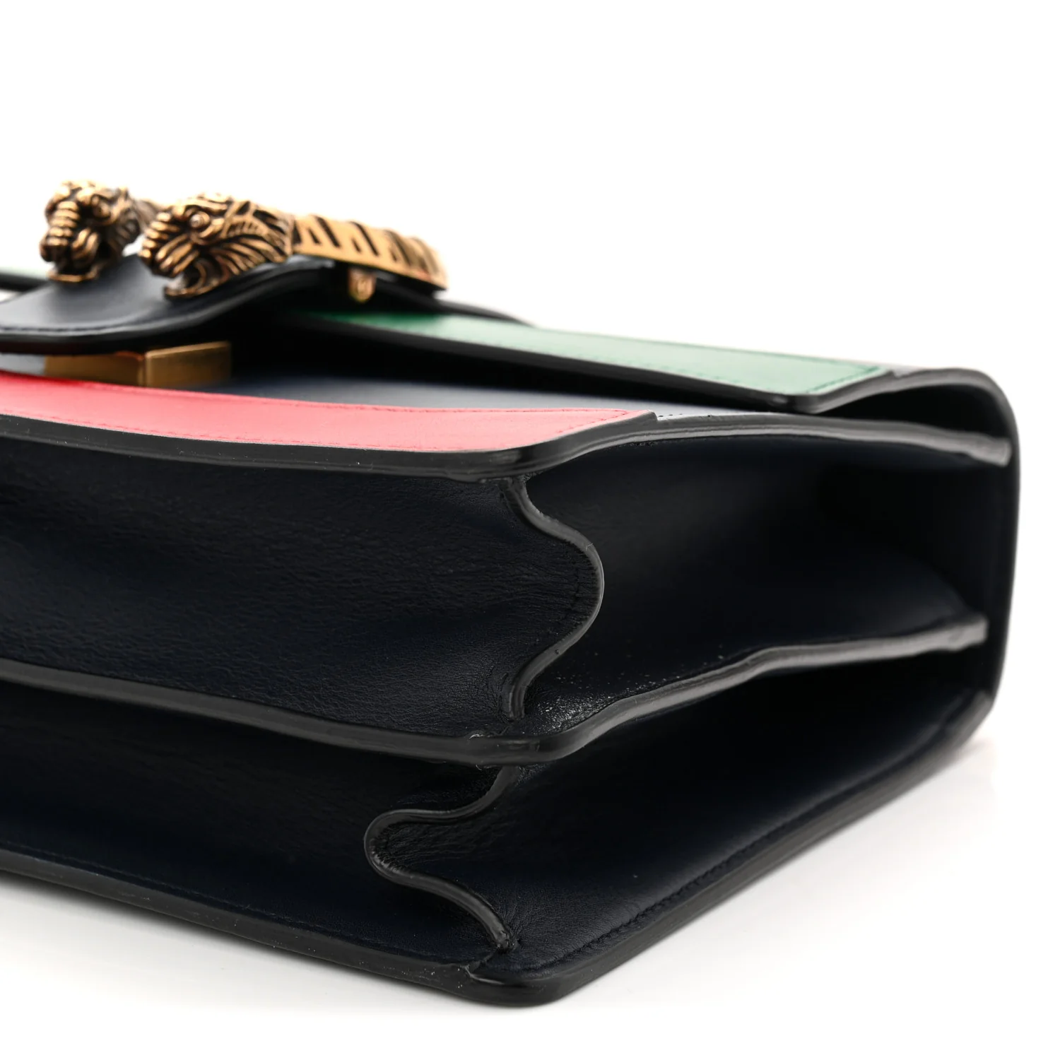 Moon Calfskin Web Medium Dionysus Bamboo Top Handle Bag Black Bright Evergreen Hibiscus Red - Image 10