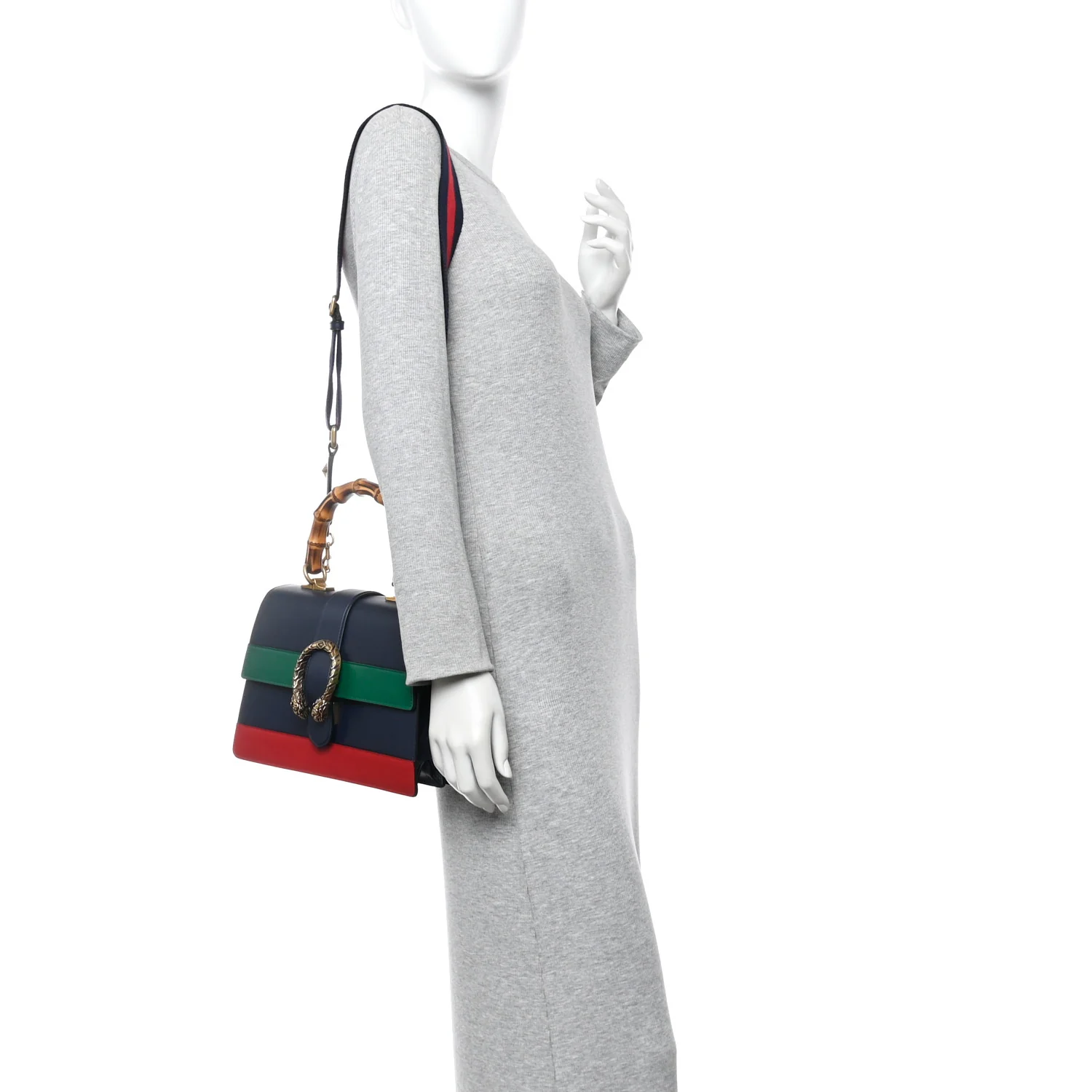 Moon Calfskin Web Medium Dionysus Bamboo Top Handle Bag Black Bright Evergreen Hibiscus Red - Image 2