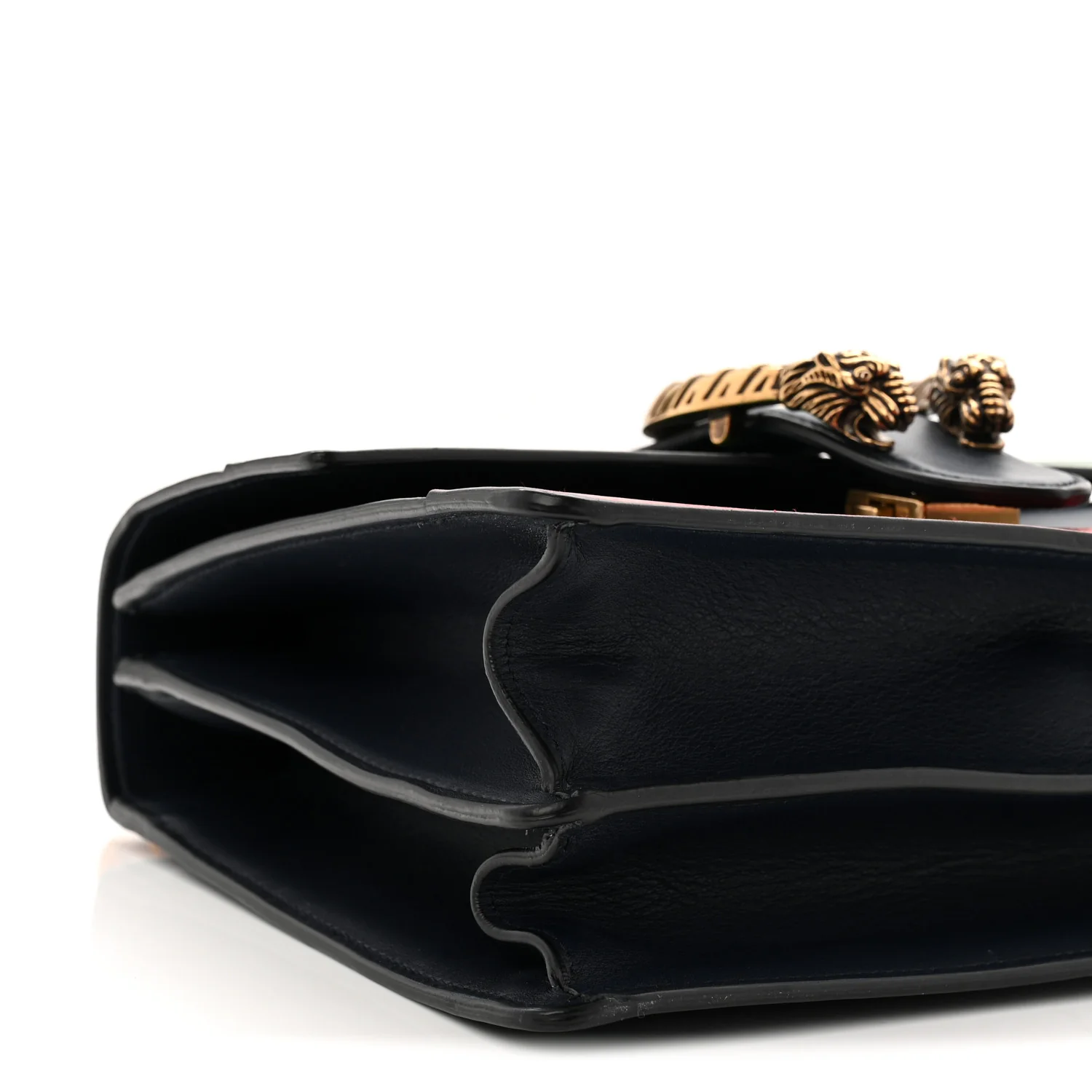 Moon Calfskin Web Medium Dionysus Bamboo Top Handle Bag Black Bright Evergreen Hibiscus Red - Image 9