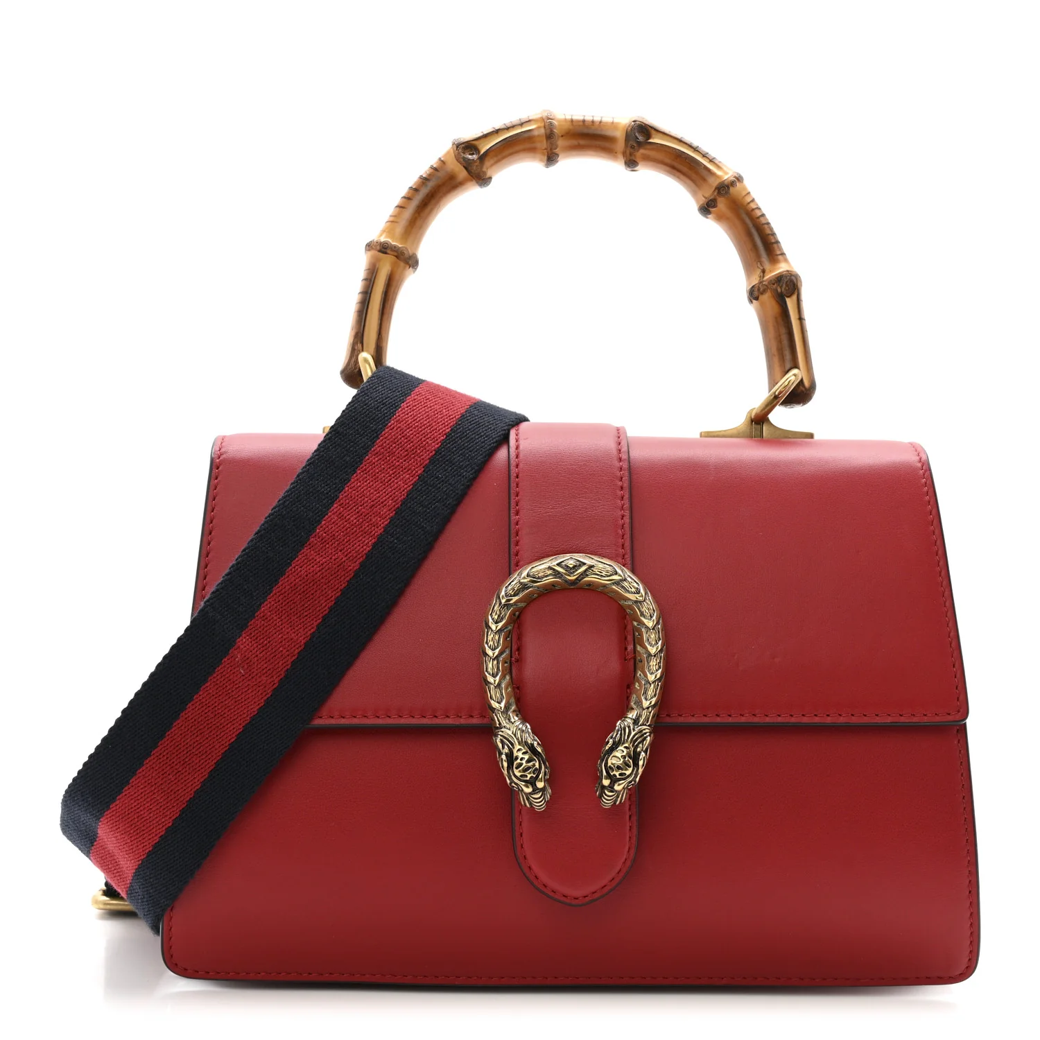 Moon Calfskin Web Medium Dionysus Bamboo Top Handle Bag Hibiscus Red