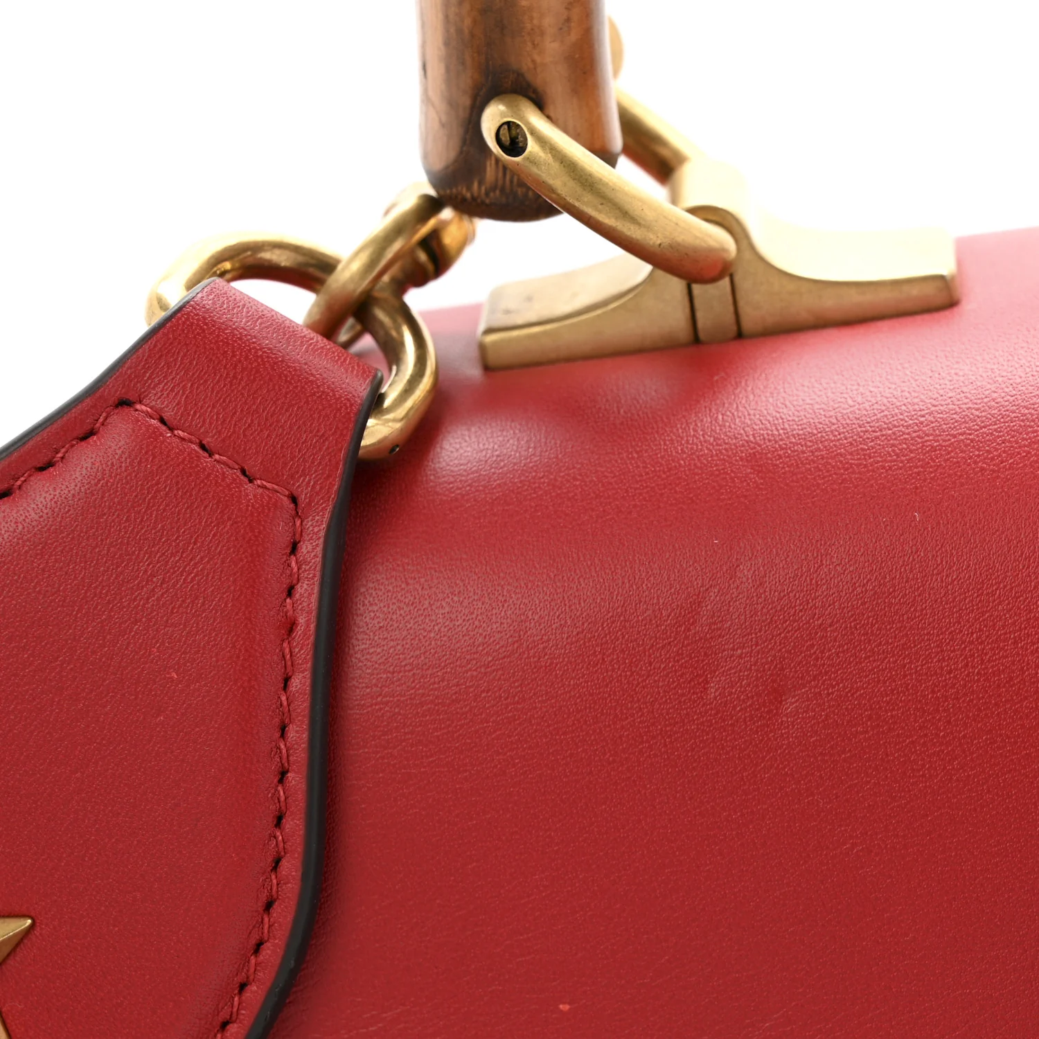 Moon Calfskin Web Medium Dionysus Bamboo Top Handle Bag Hibiscus Red - Image 13
