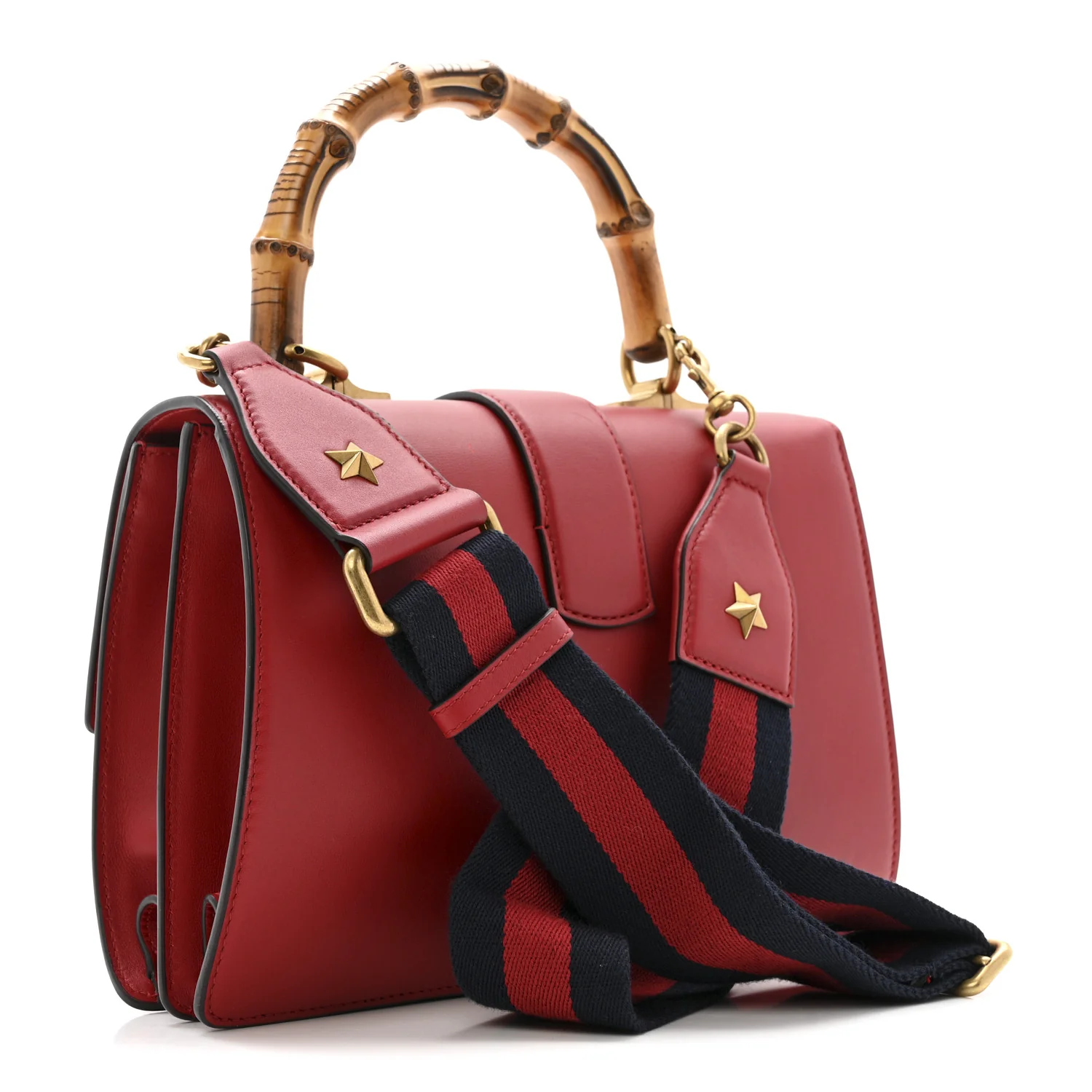 Moon Calfskin Web Medium Dionysus Bamboo Top Handle Bag Hibiscus Red - Image 3