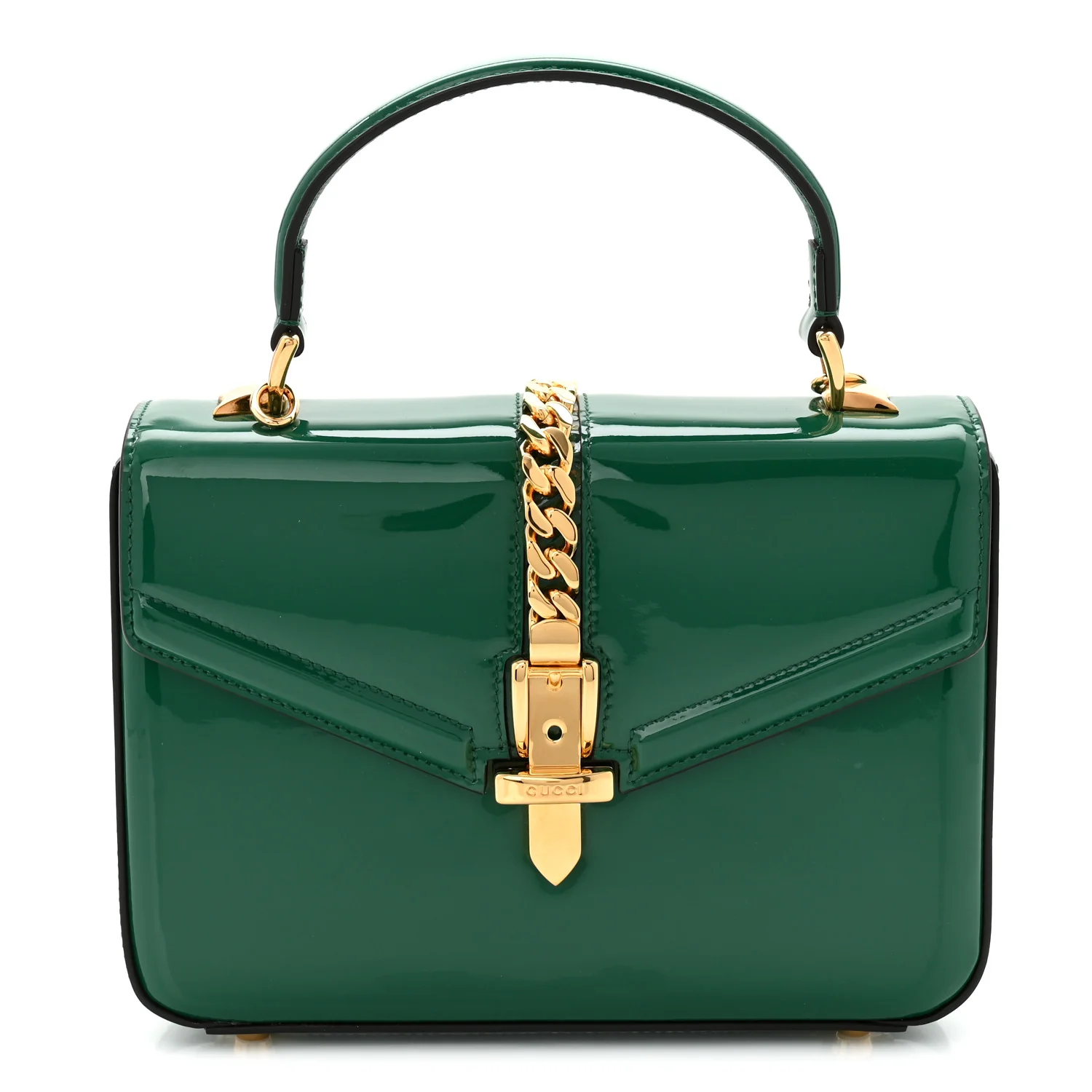 Mousse Top Patent Small Sylvie 1969 Top Handle Bag Emerald