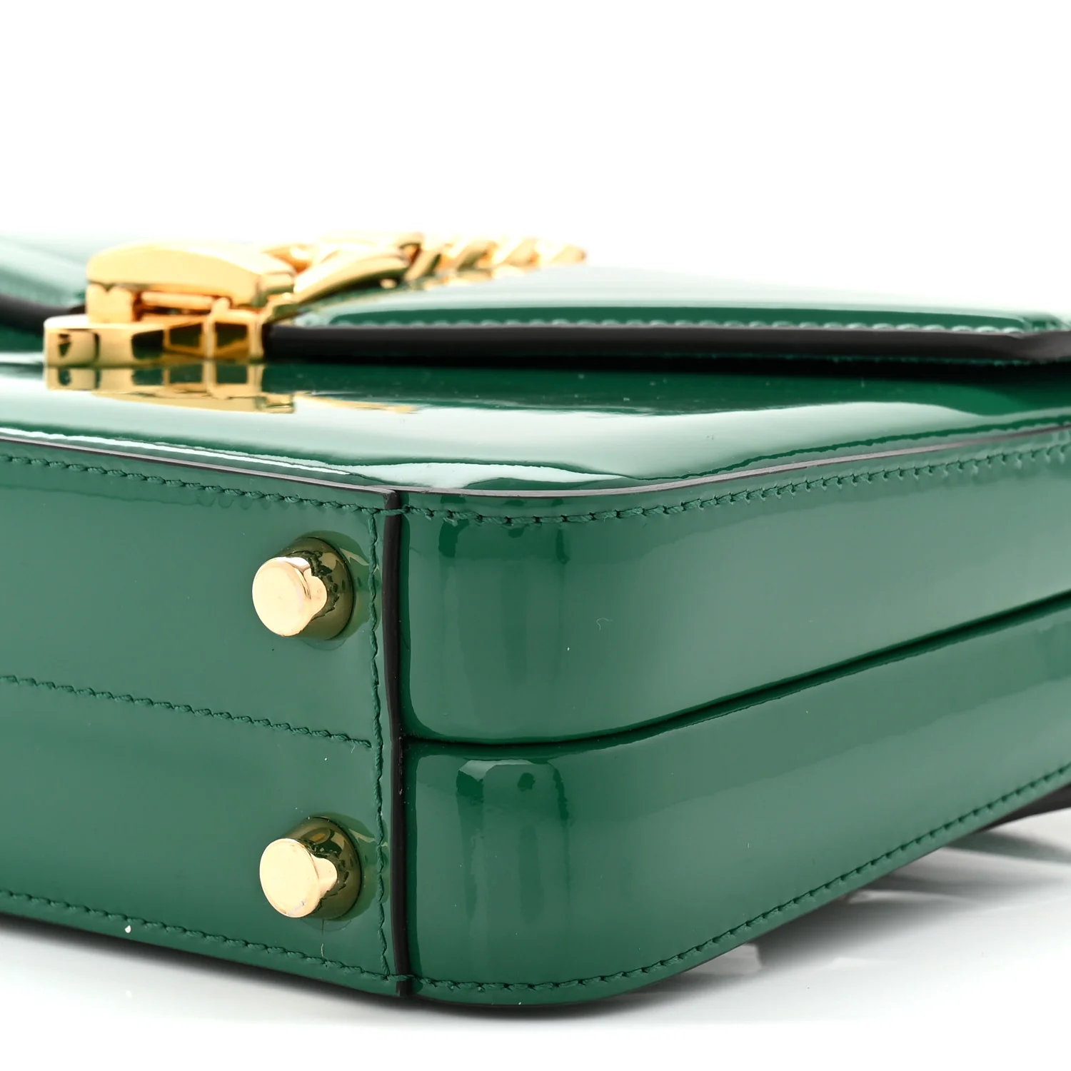 Mousse Top Patent Small Sylvie 1969 Top Handle Bag Emerald - Image 10