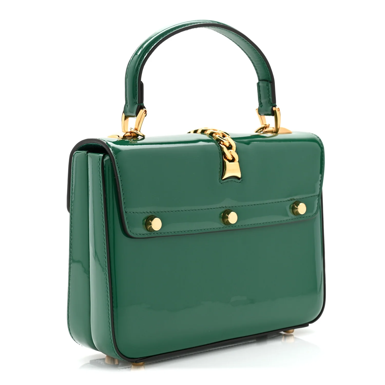 Mousse Top Patent Small Sylvie 1969 Top Handle Bag Emerald - Image 3