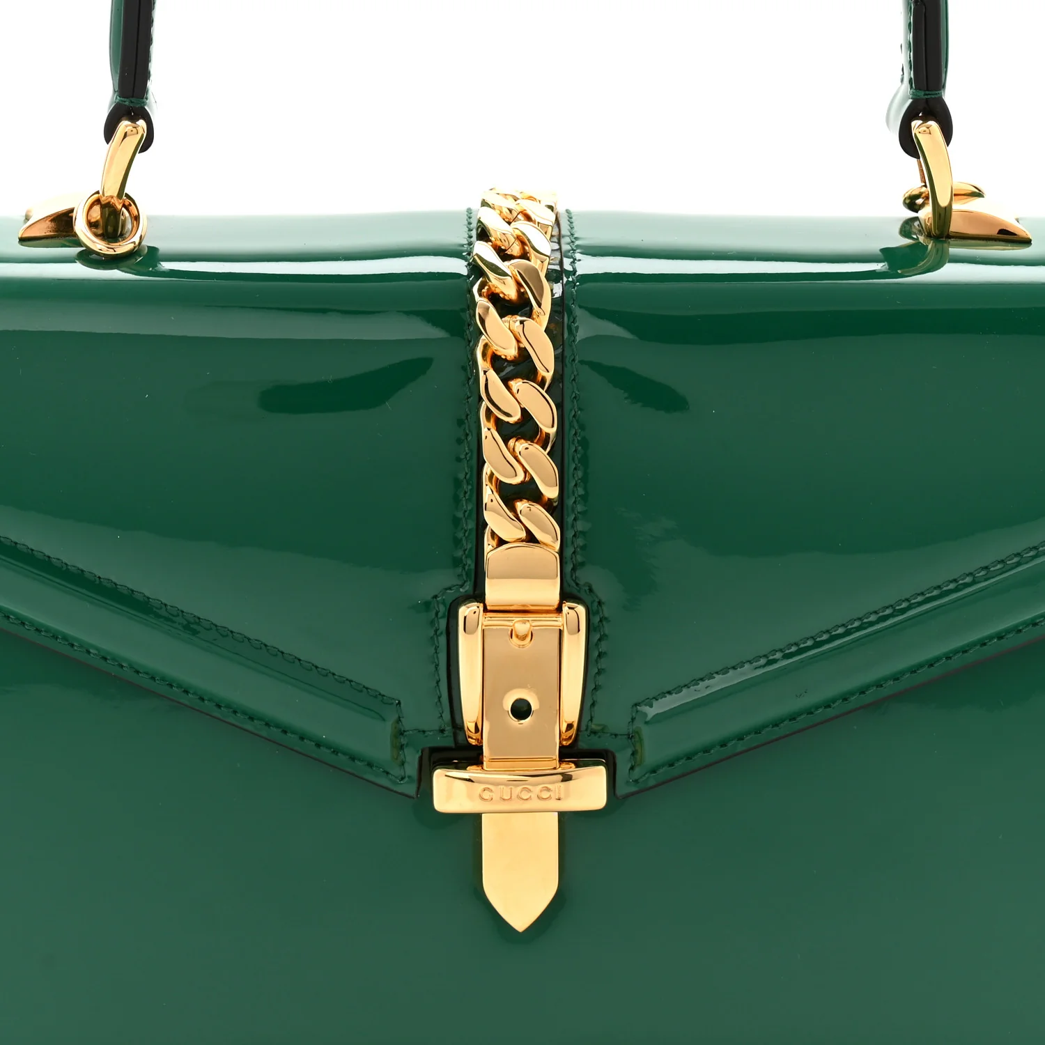 Mousse Top Patent Small Sylvie 1969 Top Handle Bag Emerald - Image 8