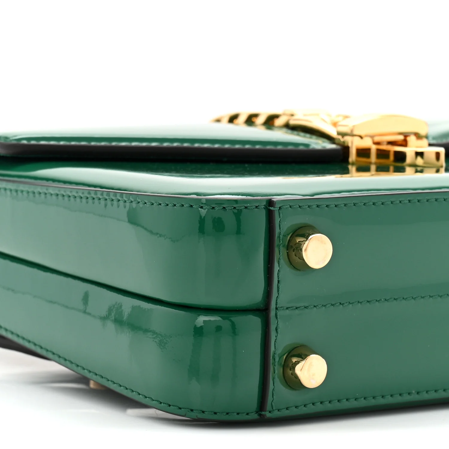 Mousse Top Patent Small Sylvie 1969 Top Handle Bag Emerald - Image 9