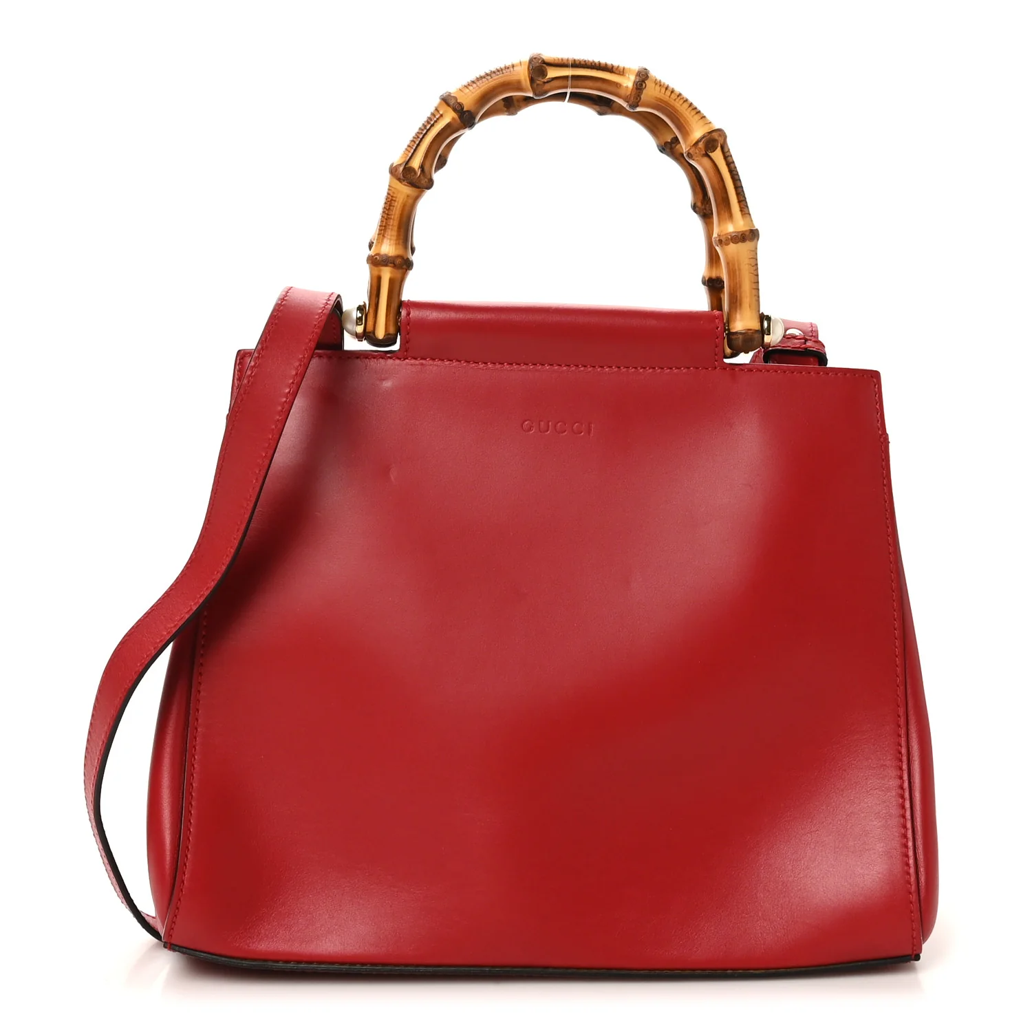 Nappa Bamboo Small Nymphaea Top Handle Bag Hibiscus Red
