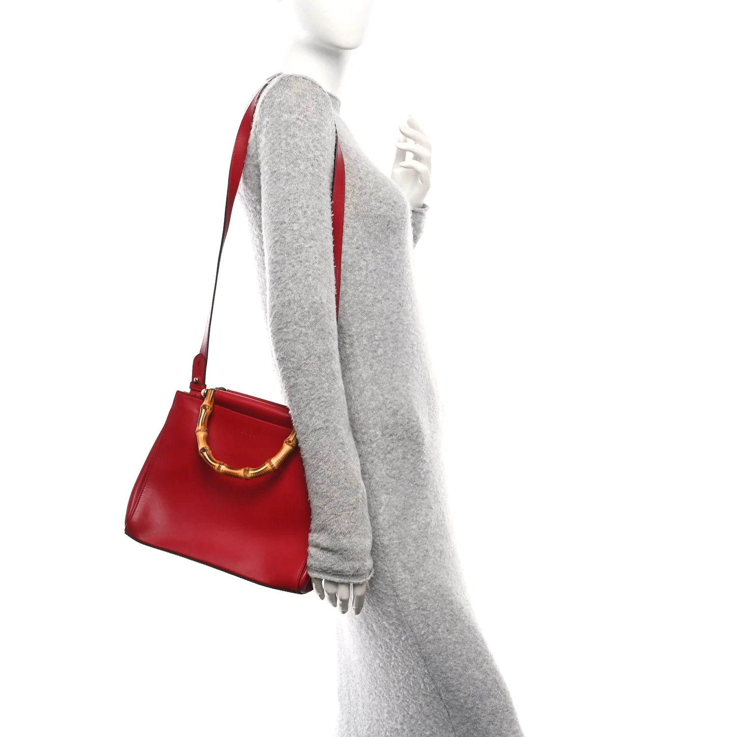 Nappa Bamboo Small Nymphaea Top Handle Bag Hibiscus Red - Image 2