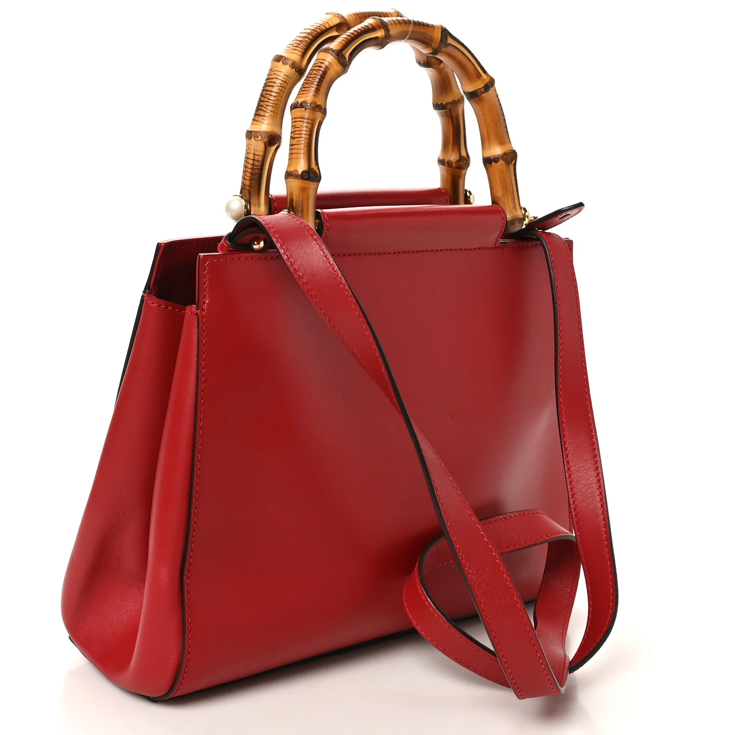 Nappa Bamboo Small Nymphaea Top Handle Bag Hibiscus Red - Image 3