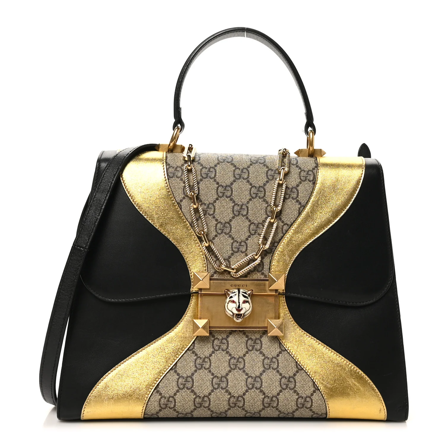 Nappa GG Supreme Monogram Medium Osiride Top Handle Bag Black Oro Vecchio Beige Ebony
