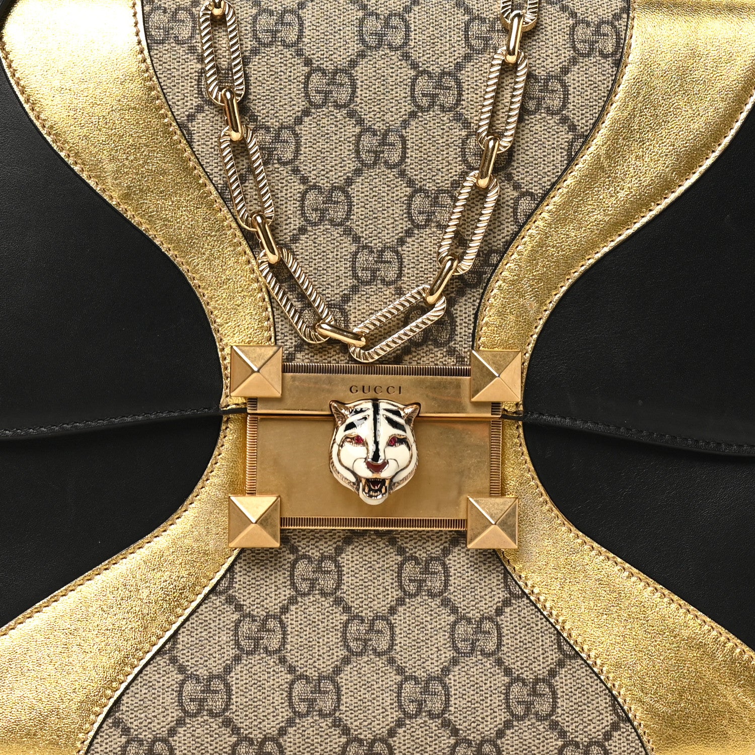 Nappa GG Supreme Monogram Medium Osiride Top Handle Bag Black Oro Vecchio Beige Ebony - Image 8
