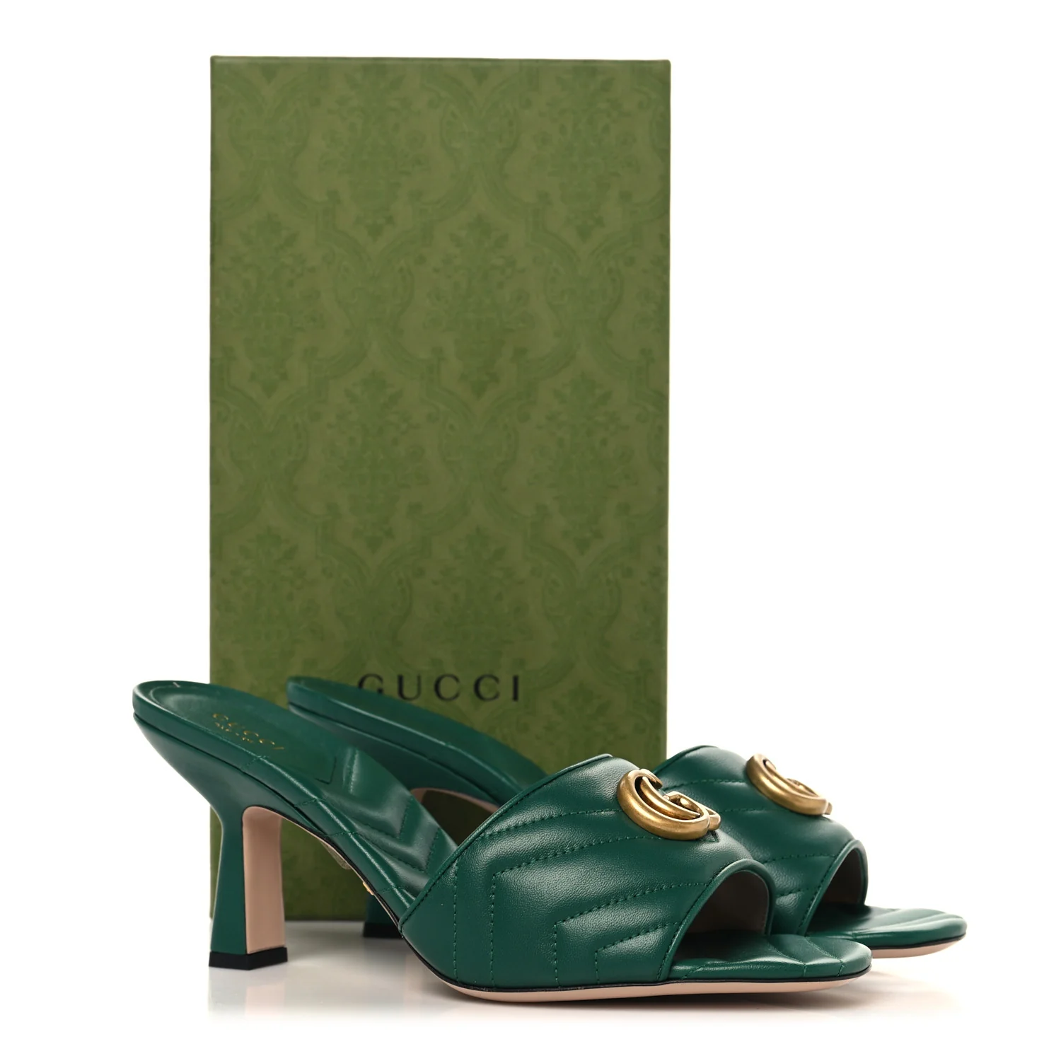 Nappa Matelasse GG Marmont 75mm Slide Sandals 41 Emerald - Image 12