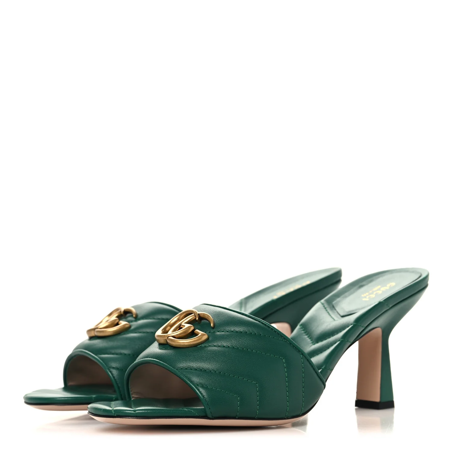 Nappa Matelasse GG Marmont 75mm Slide Sandals 41 Emerald - Image 4