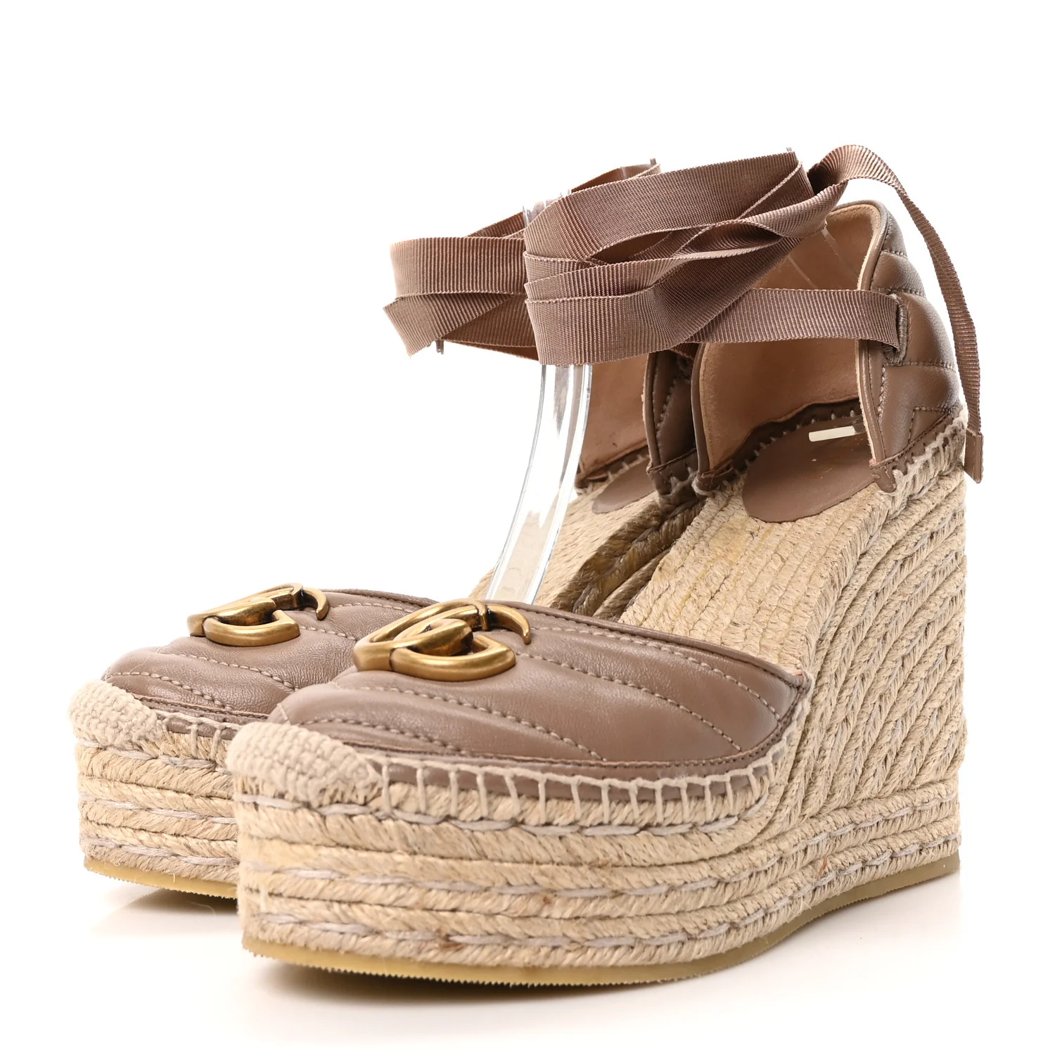 Nappa Matelasse GG Marmont Ankle Wrap Platform 35/120mm Espadrille Wedges 36.5 Porcelain Rose - Image 4