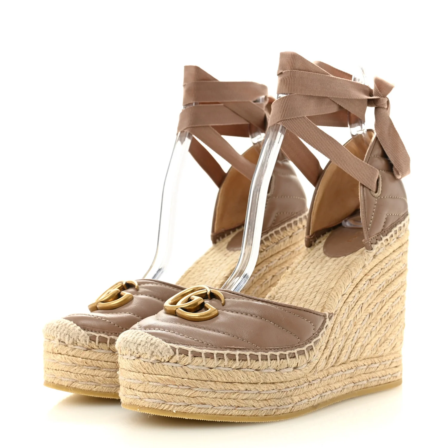 Nappa Matelasse GG Marmont Ankle Wrap Platform 35/120mm Espadrille Wedges 38 Porcelain Rose - Image 4