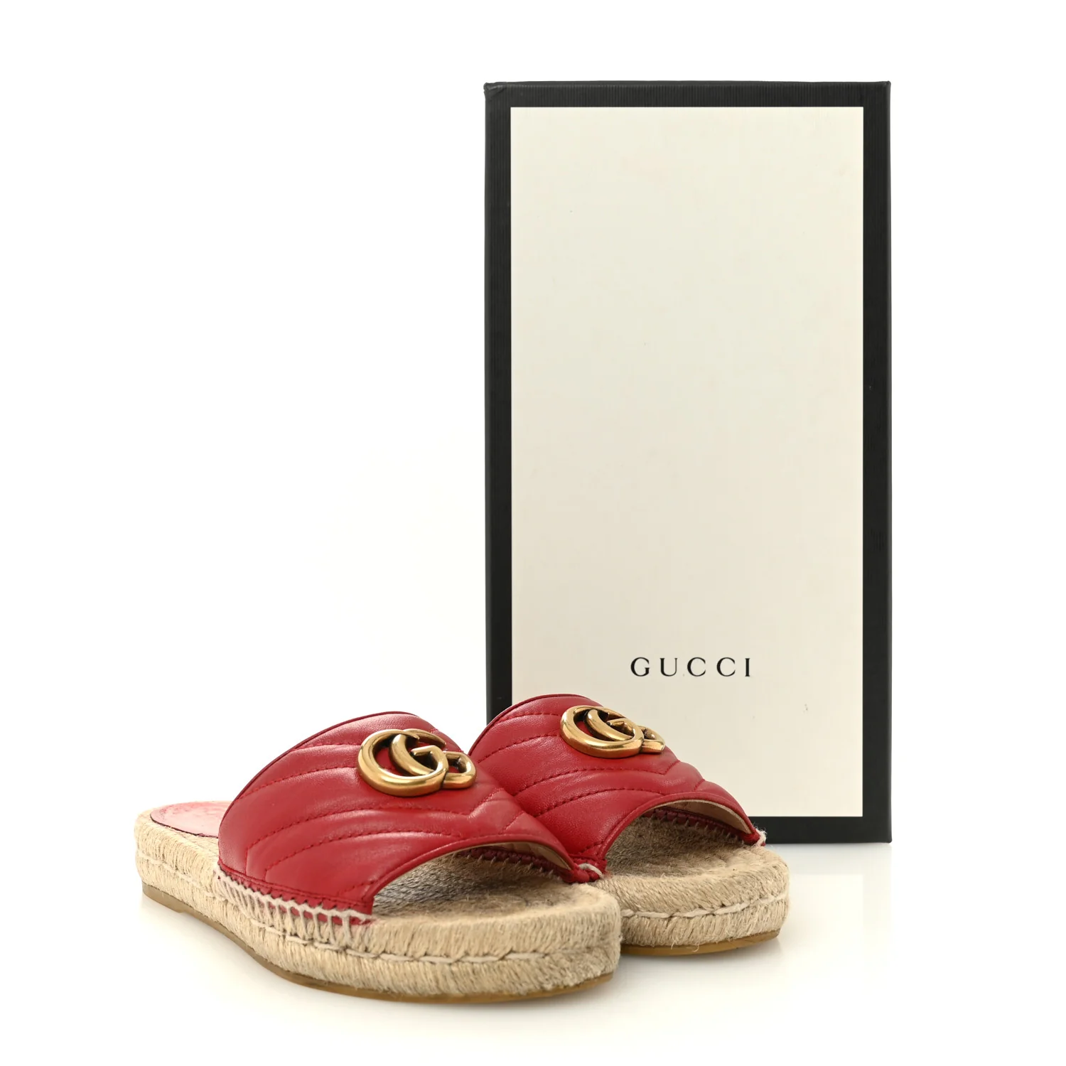 Nappa Matelasse GG Marmont Espadrille Slide Sandals 35 Hibiscus Red - Image 12
