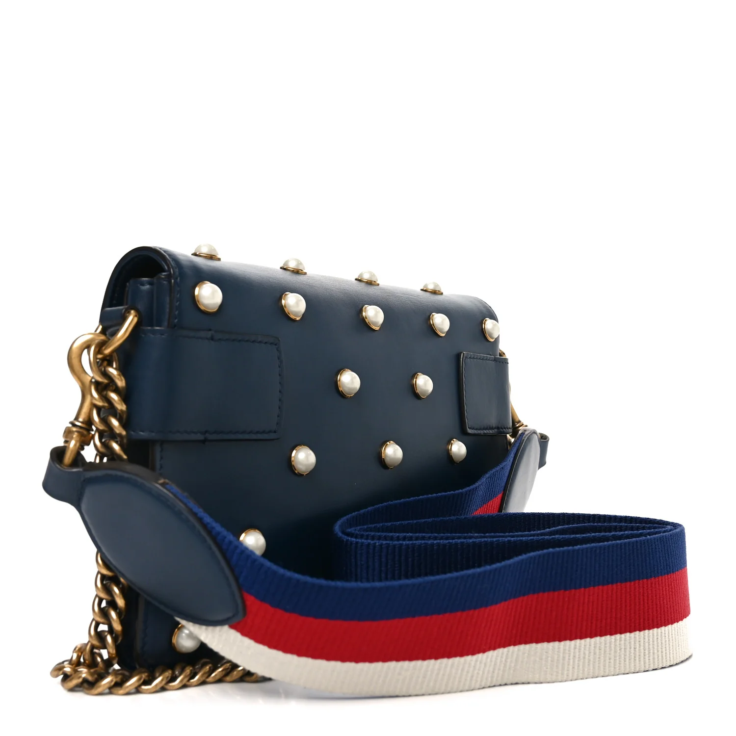 Nappa Pearl Studded Mini Queen Margaret Broadway Shoulder Bag Blue Agata - Image 3