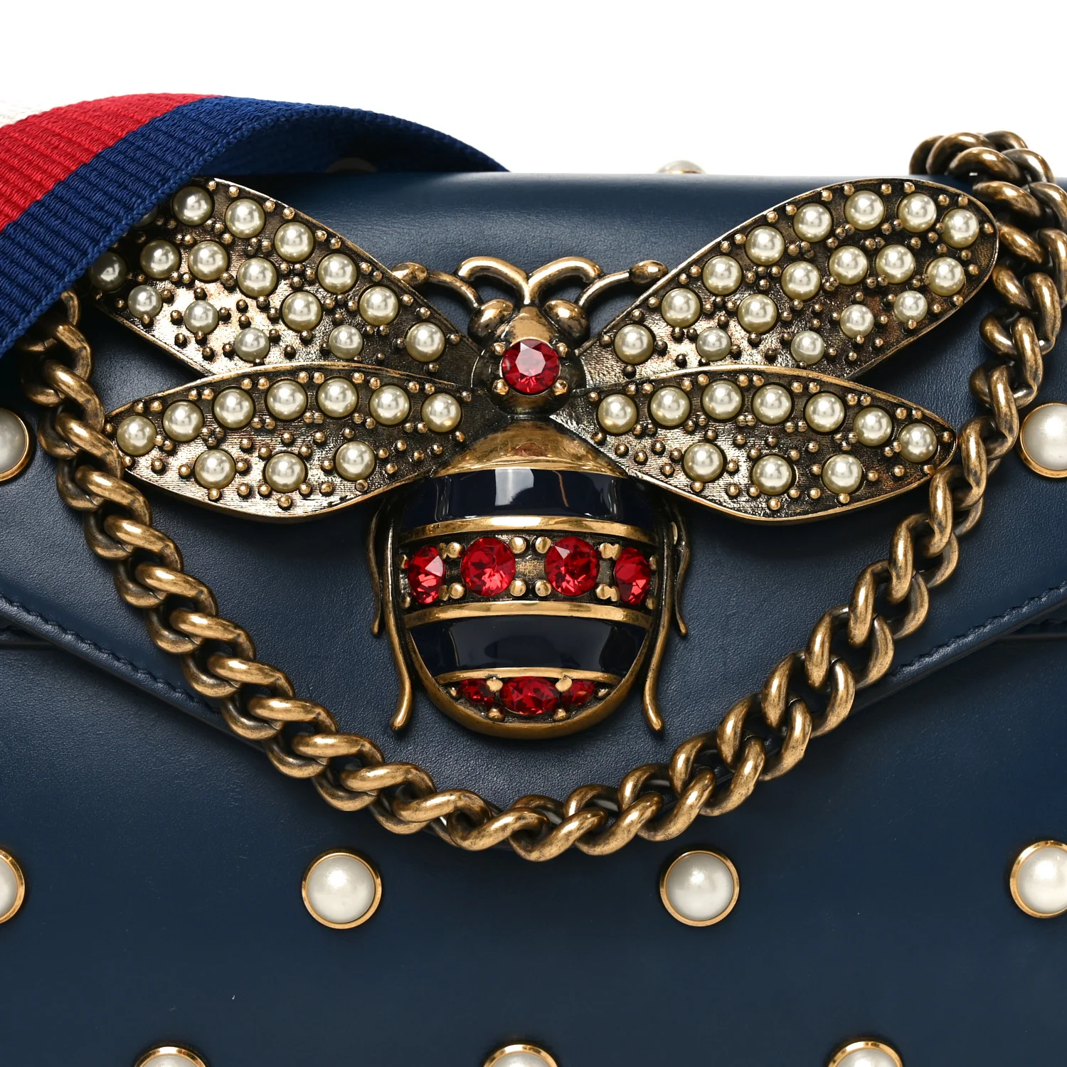 Nappa Pearl Studded Mini Queen Margaret Broadway Shoulder Bag Blue Agata - Image 8