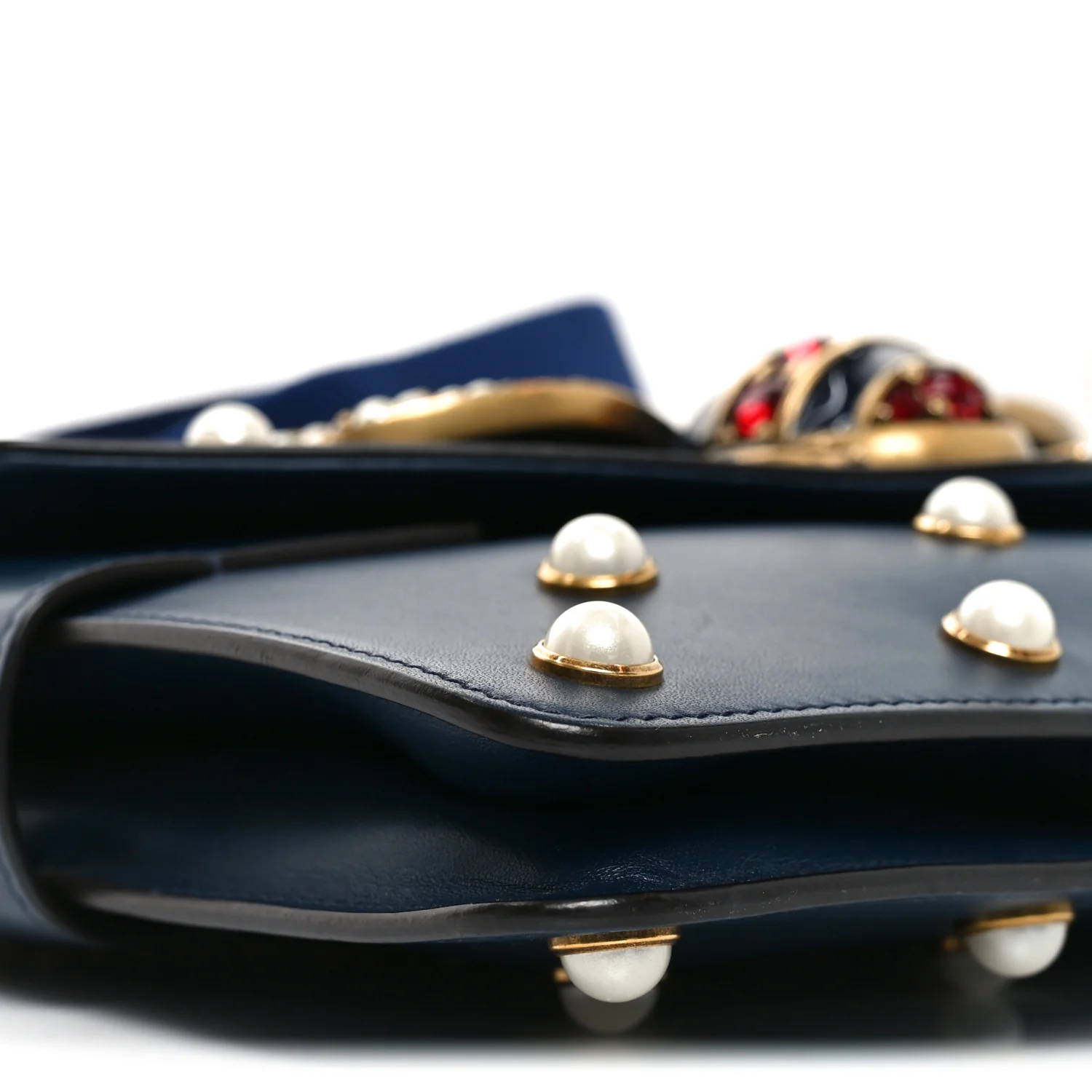 Nappa Pearl Studded Mini Queen Margaret Broadway Shoulder Bag Blue Agata - Image 9