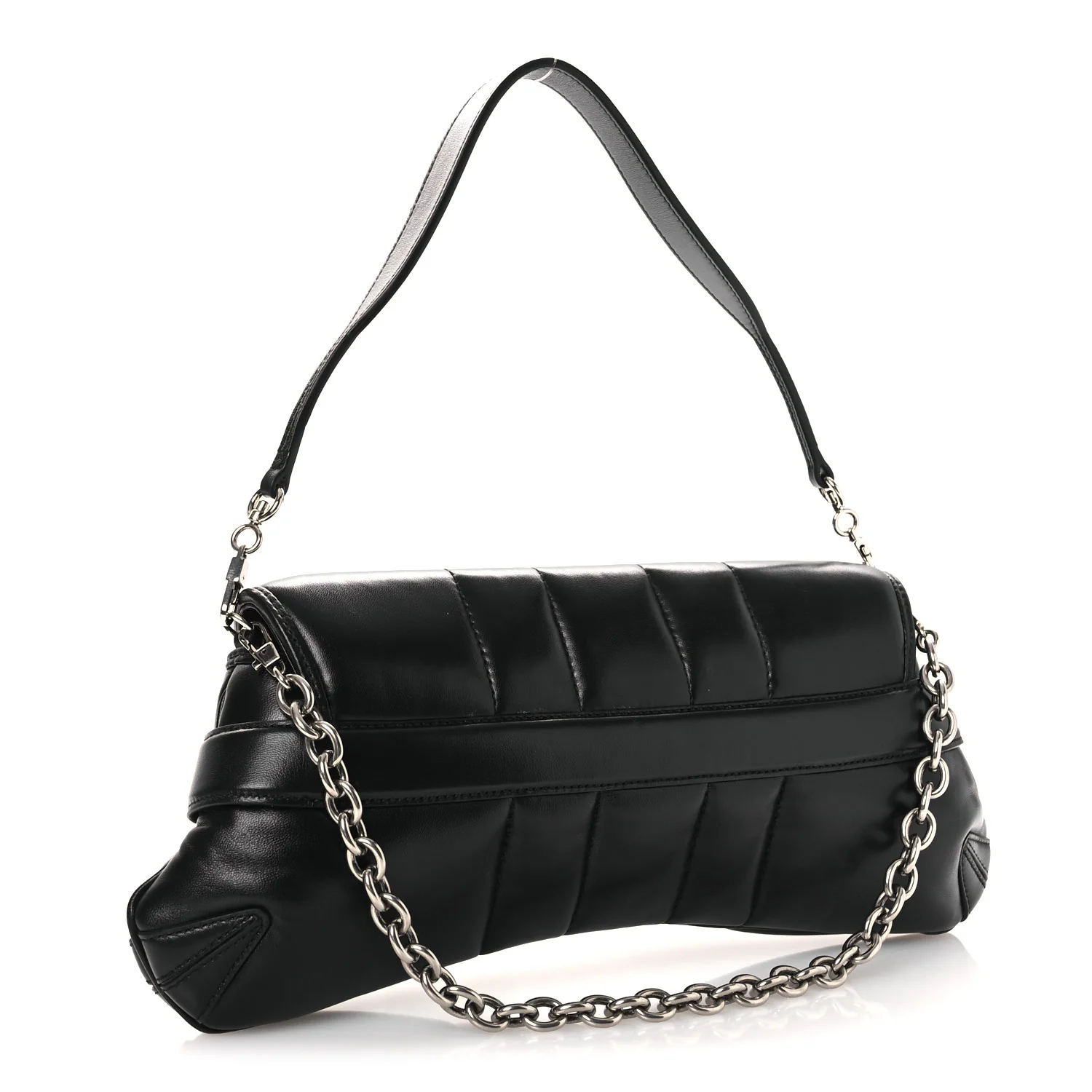 Nappa Vertical Matelasse Medium Maxi Horsebit Chain Shoulder Bag Black - Image 3