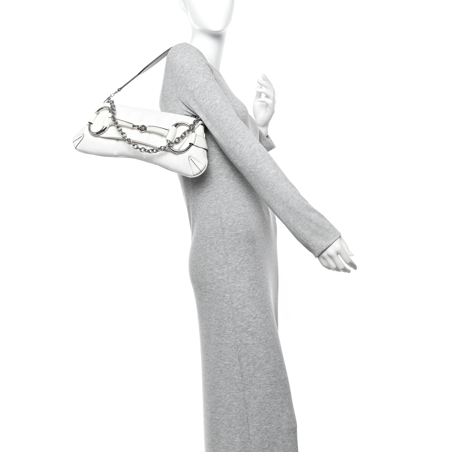 Nappa Vertical Matelasse Medium Maxi Horsebit Chain Shoulder Bag Mystic White - Image 2