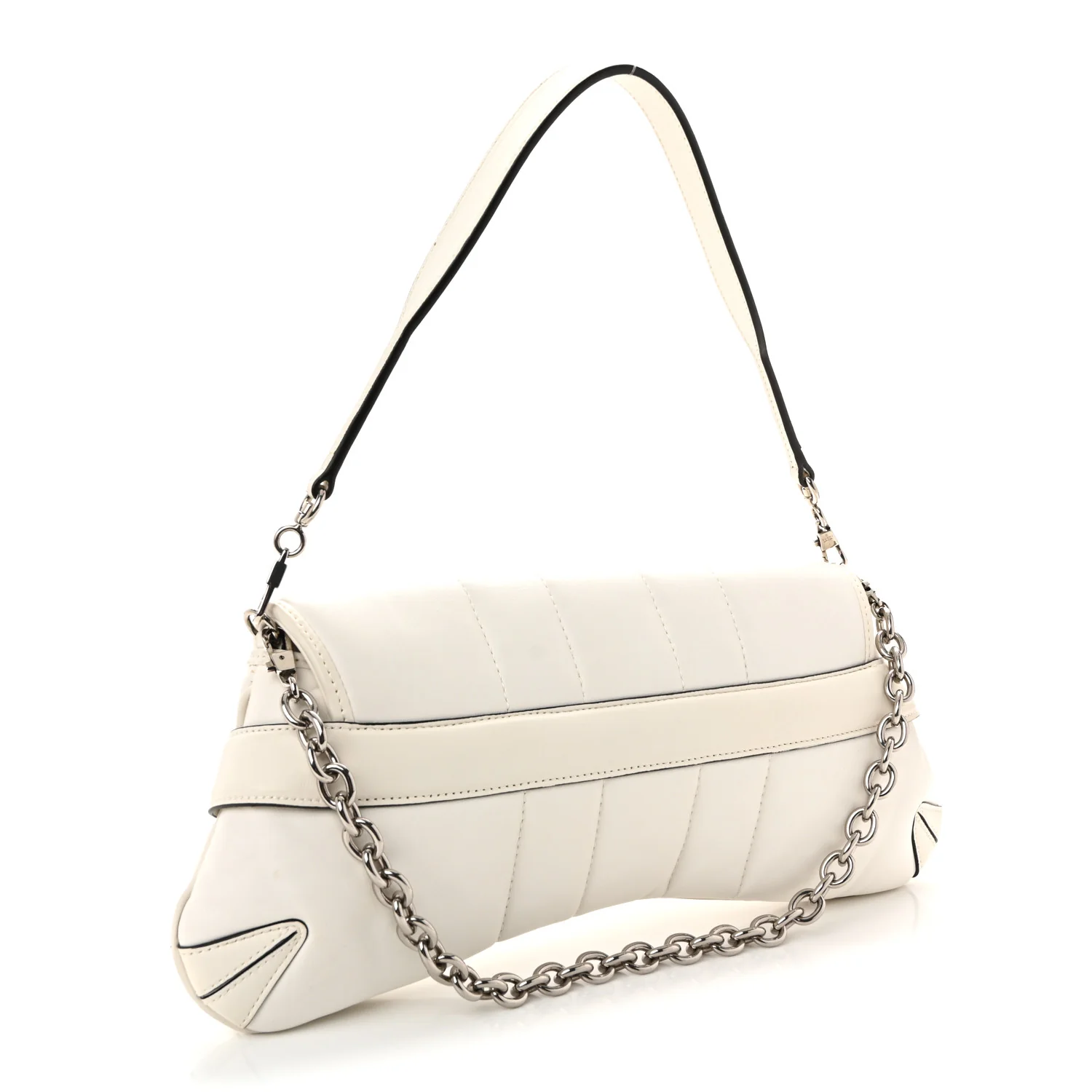 Nappa Vertical Matelasse Medium Maxi Horsebit Chain Shoulder Bag Mystic White - Image 3