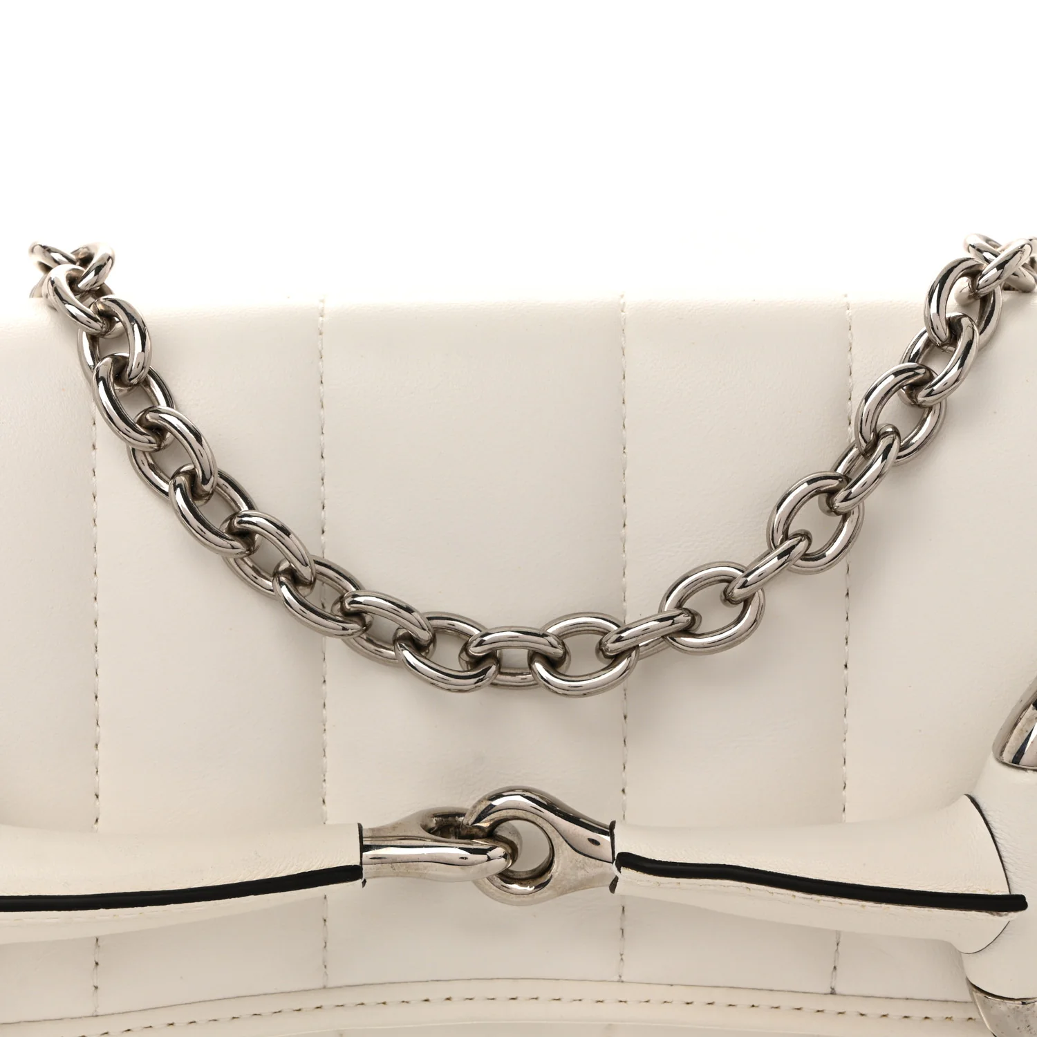 Nappa Vertical Matelasse Medium Maxi Horsebit Chain Shoulder Bag Mystic White - Image 8