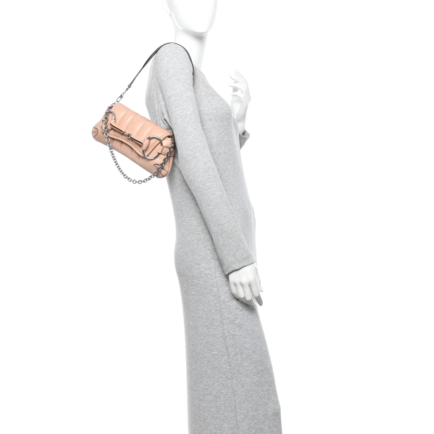Nappa Vertical Matelasse Small Maxi Horsebit Chain Shoulder Bag Beige - Image 2