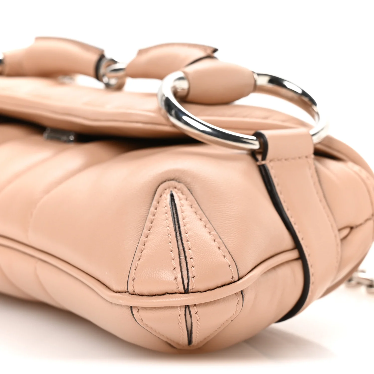 Nappa Vertical Matelasse Small Maxi Horsebit Chain Shoulder Bag Beige - Image 10