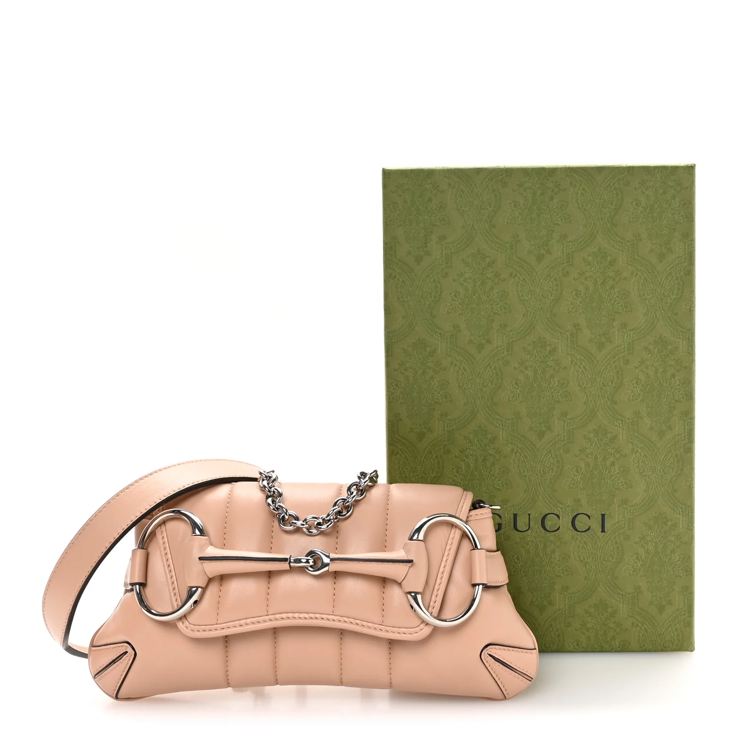 Nappa Vertical Matelasse Small Maxi Horsebit Chain Shoulder Bag Beige - Image 11
