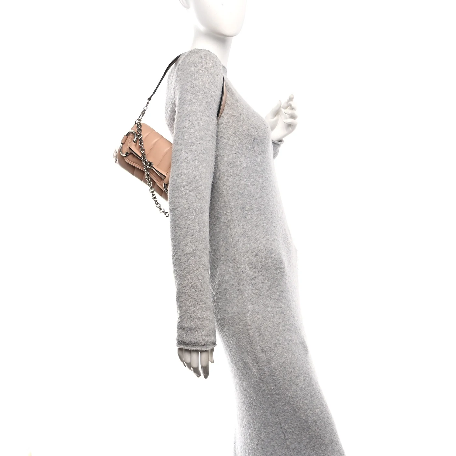 Nappa Vertical Matelasse Small Maxi Horsebit Chain Shoulder Bag Beige - Image 2
