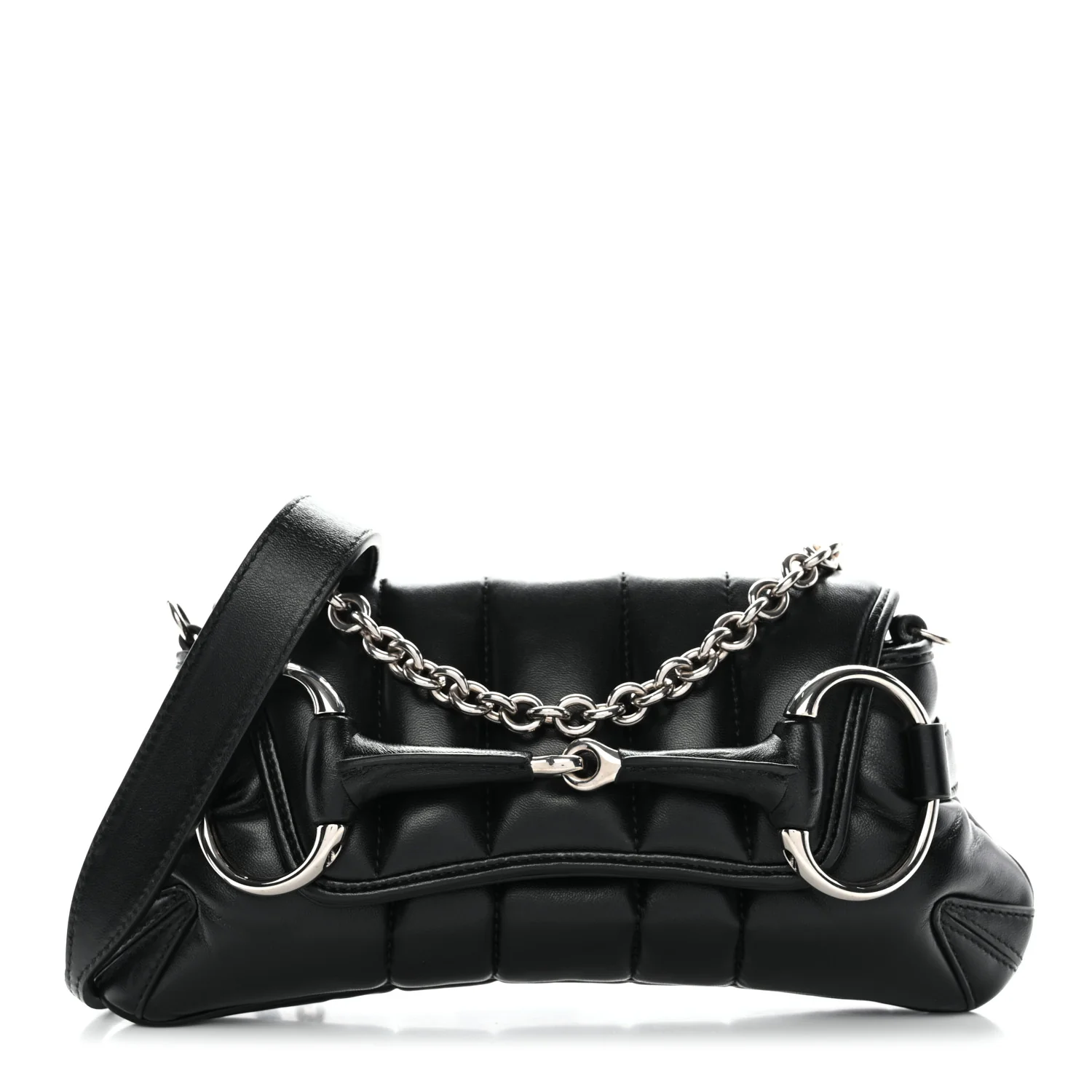 Nappa Vertical Matelasse Small Maxi Horsebit Chain Shoulder Bag Black