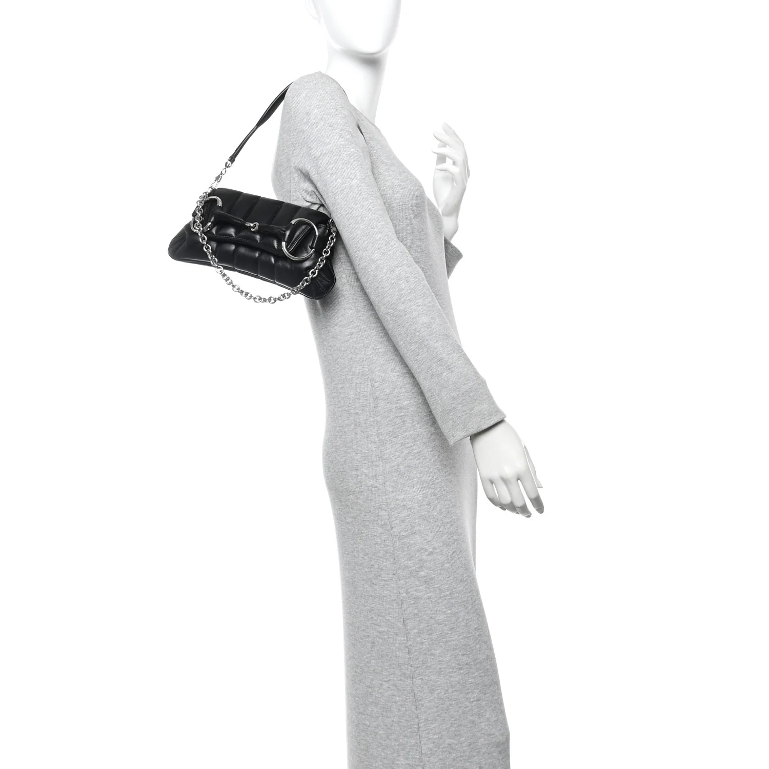 Nappa Vertical Matelasse Small Maxi Horsebit Chain Shoulder Bag Black - Image 2