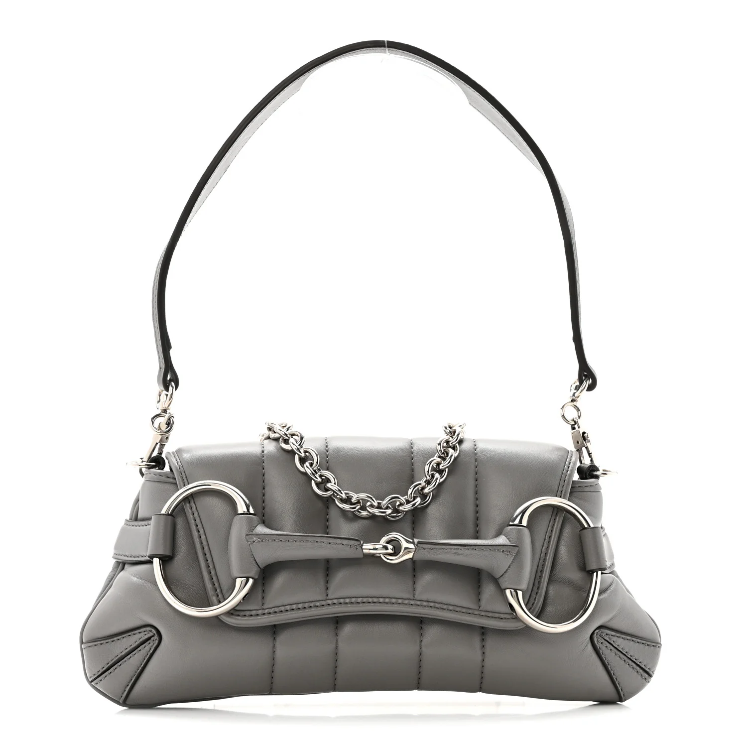 Nappa Vertical Matelasse Small Maxi Horsebit Chain Shoulder Bag Gray