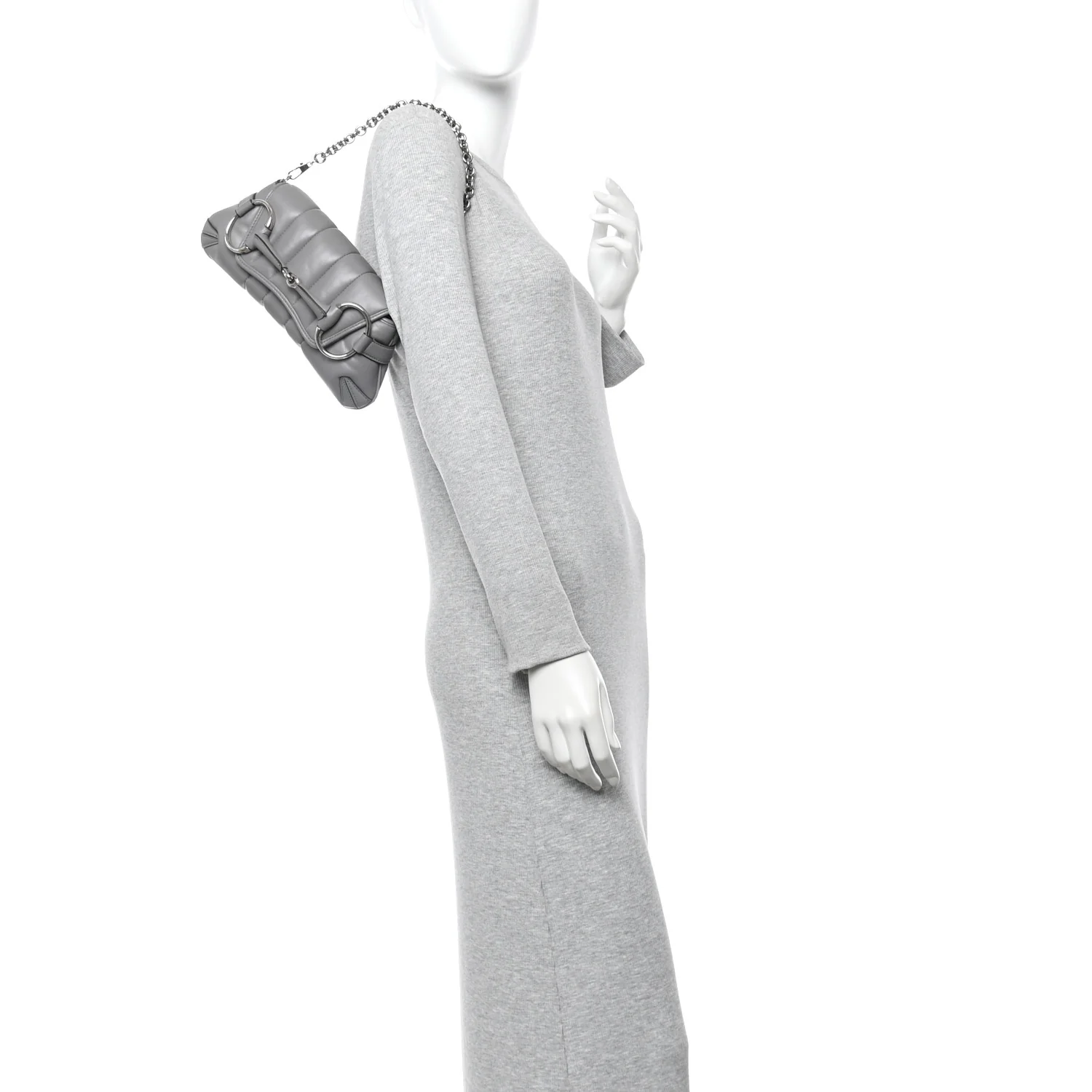 Nappa Vertical Matelasse Small Maxi Horsebit Chain Shoulder Bag Gray - Image 2